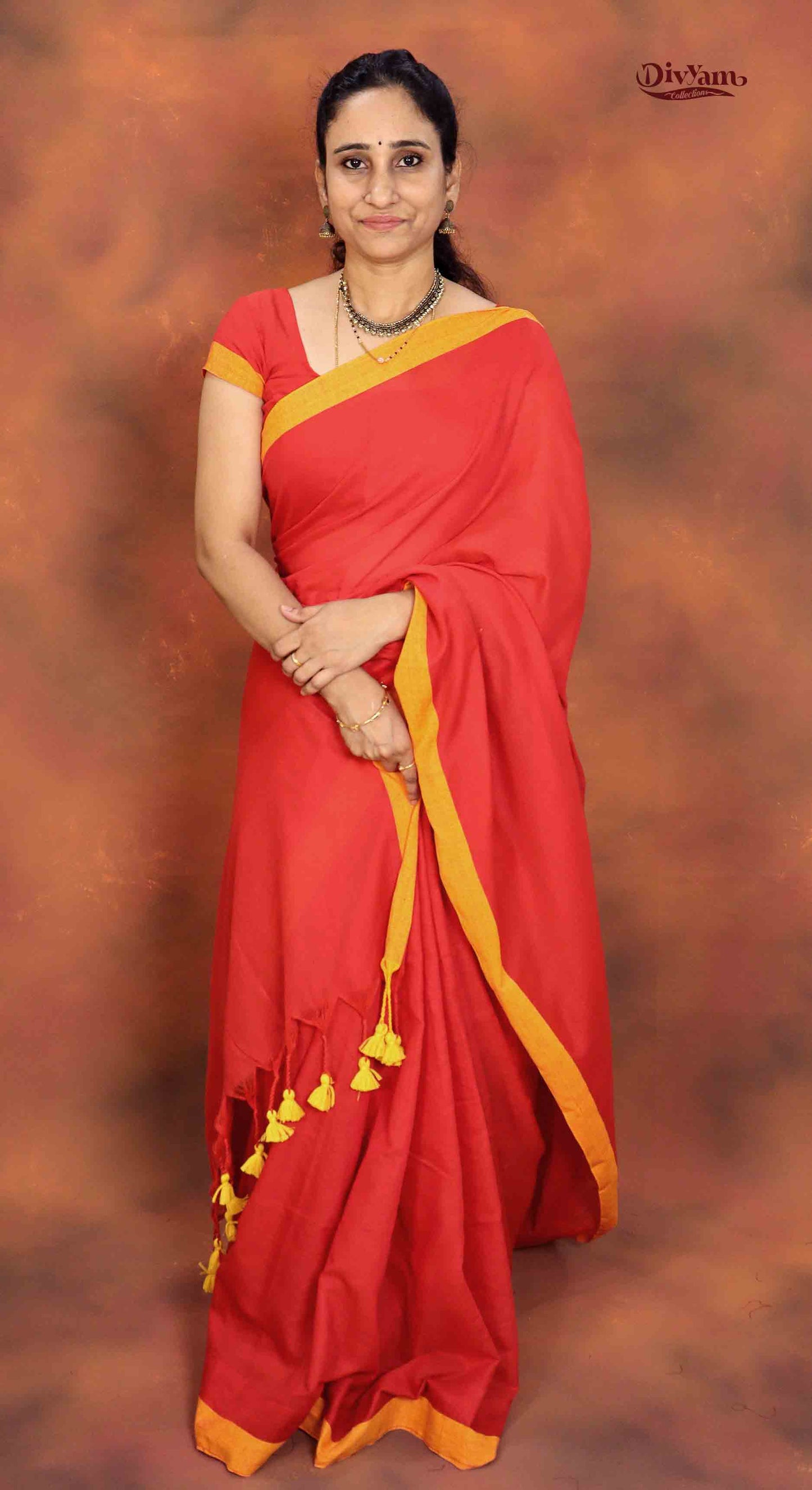 DC162 | Pure Khadi Cotton Saree with Contrast Border & Fluffy Tassels | Elegant Plain Saree Collection