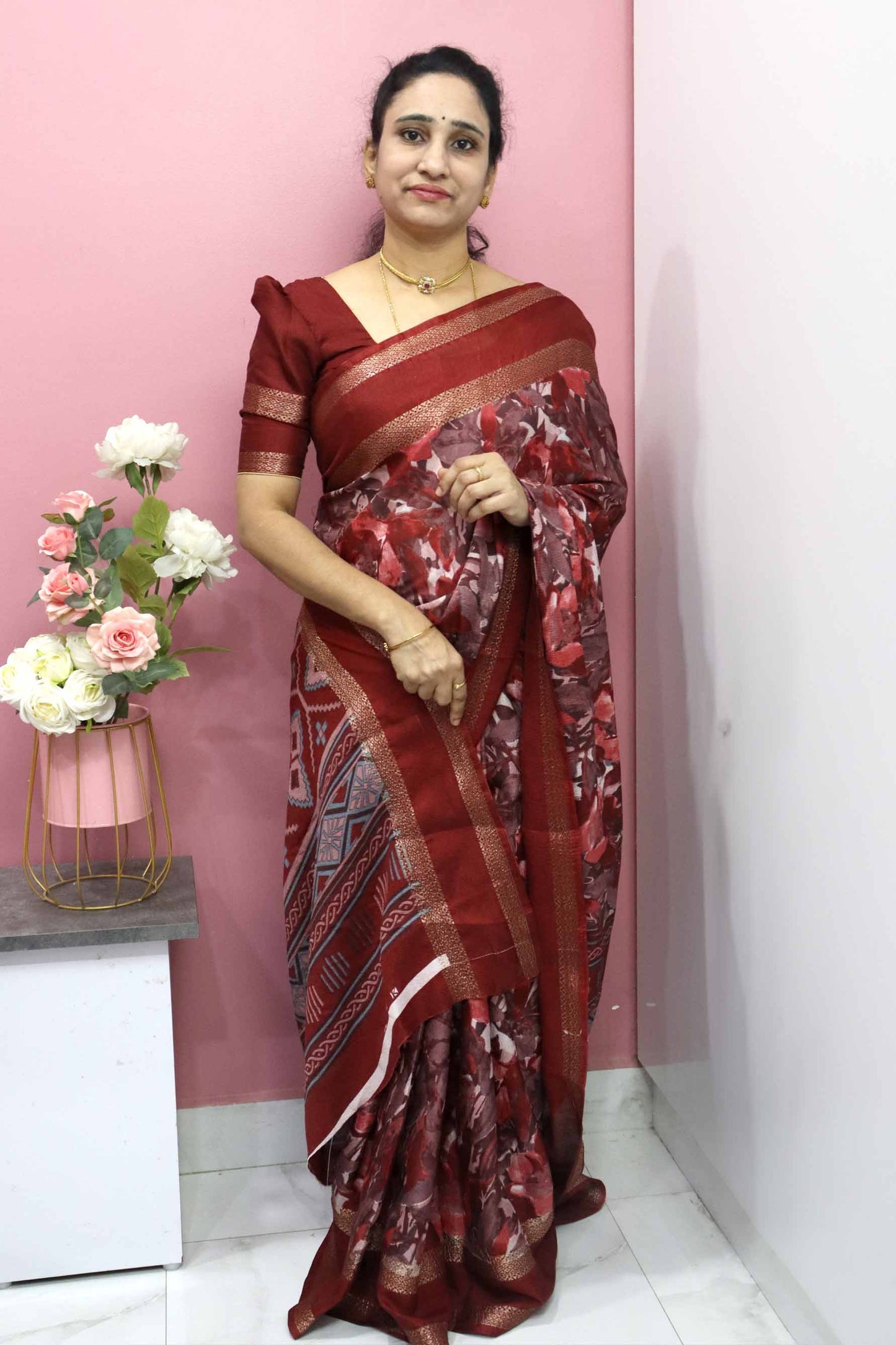 DC104 | Fancy Crushed Silk Saree with Contrast Gap Border & Running Blouse | Premium Soft Lightweight Saree