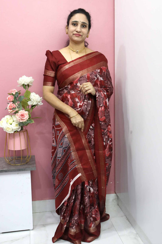 DC104 | Fancy Crushed Silk Saree with Contrast Gap Border & Running Blouse | Premium Soft Lightweight Saree