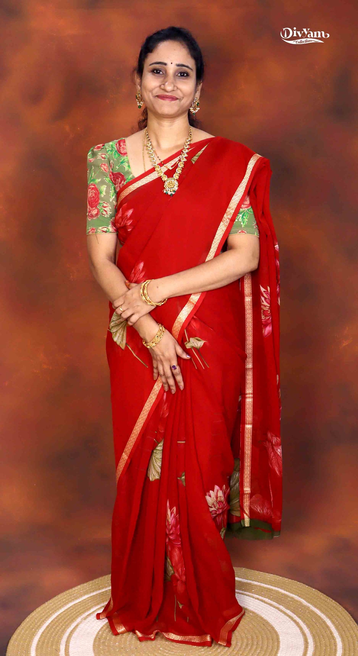 DC281 | Lotus Design Georgette Saree with Contrast Blouse