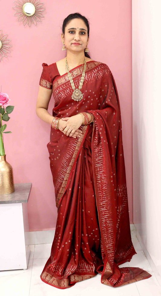 DC134 | Maheshwari Silk Saree with Narayanpet Border & Bandhini Print | Traditional Festive Wear | 6 Colours