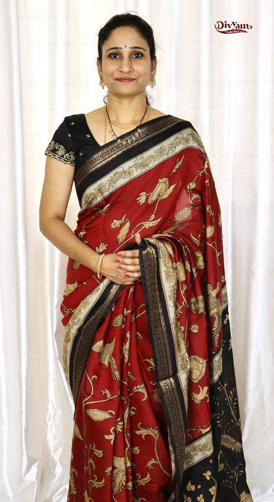 DC221 | Premium Maheshwari Silk Saree with New Kalamkari Design & Narayanpet Border