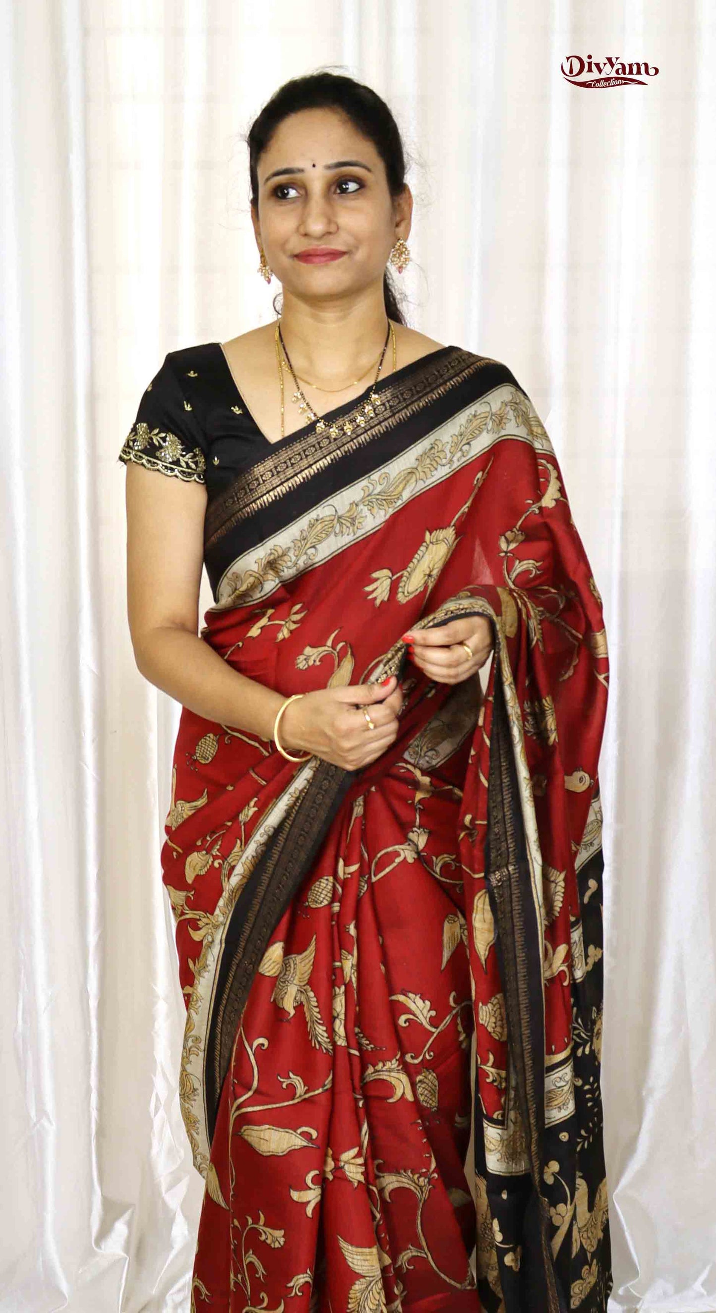 DC221 | Premium Maheshwari Silk Saree with New Kalamkari Design & Narayanpet Border