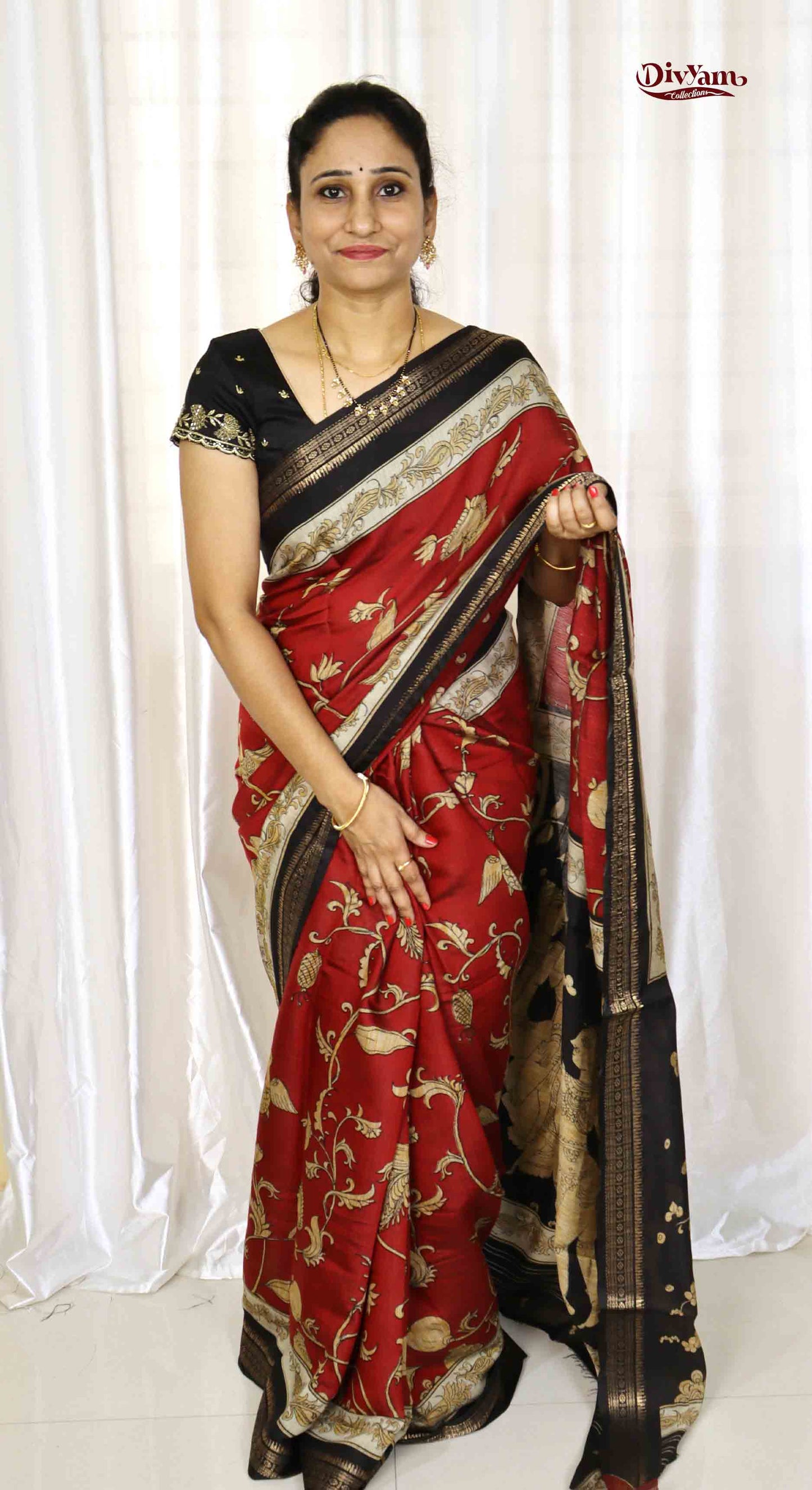 DC221 | Premium Maheshwari Silk Saree with New Kalamkari Design & Narayanpet Border