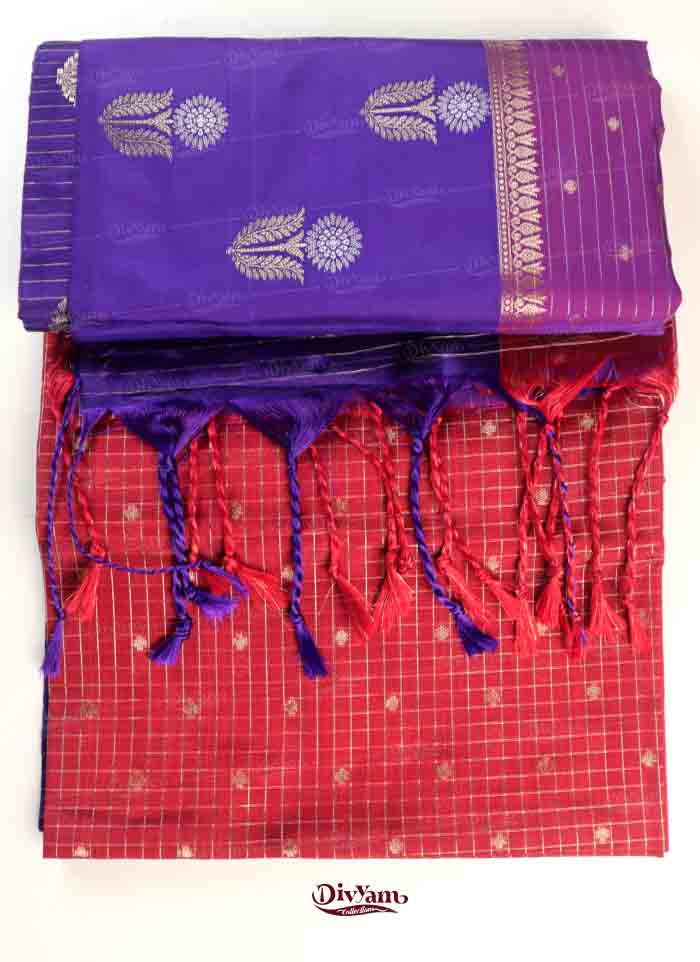 DC301 | Fancy Semi Pattu Saree with Vintage Checks & Zari Floral Butties