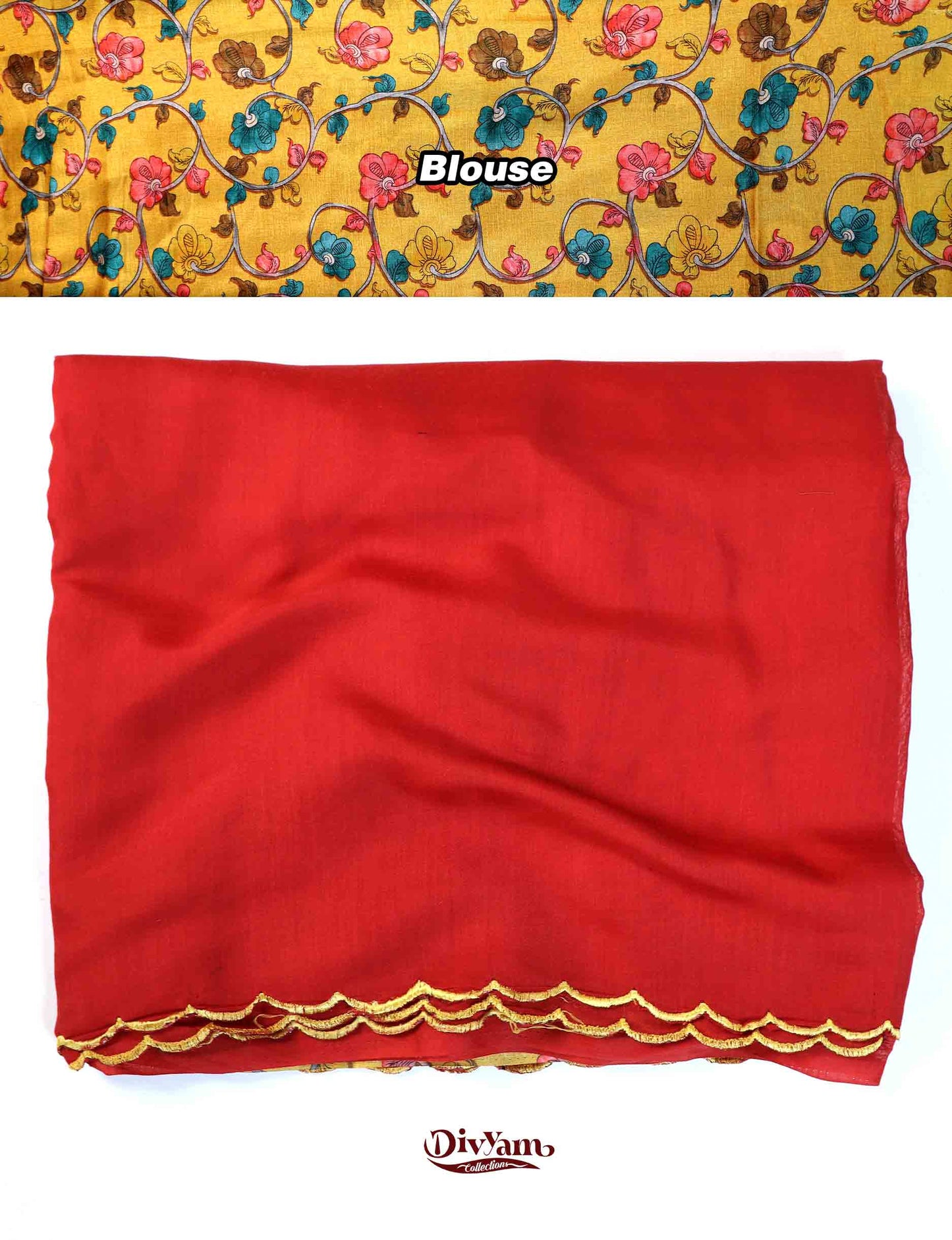 DC200 | Fancy Cotton Plain Saree with Kalamkari Printed Blouse Piece