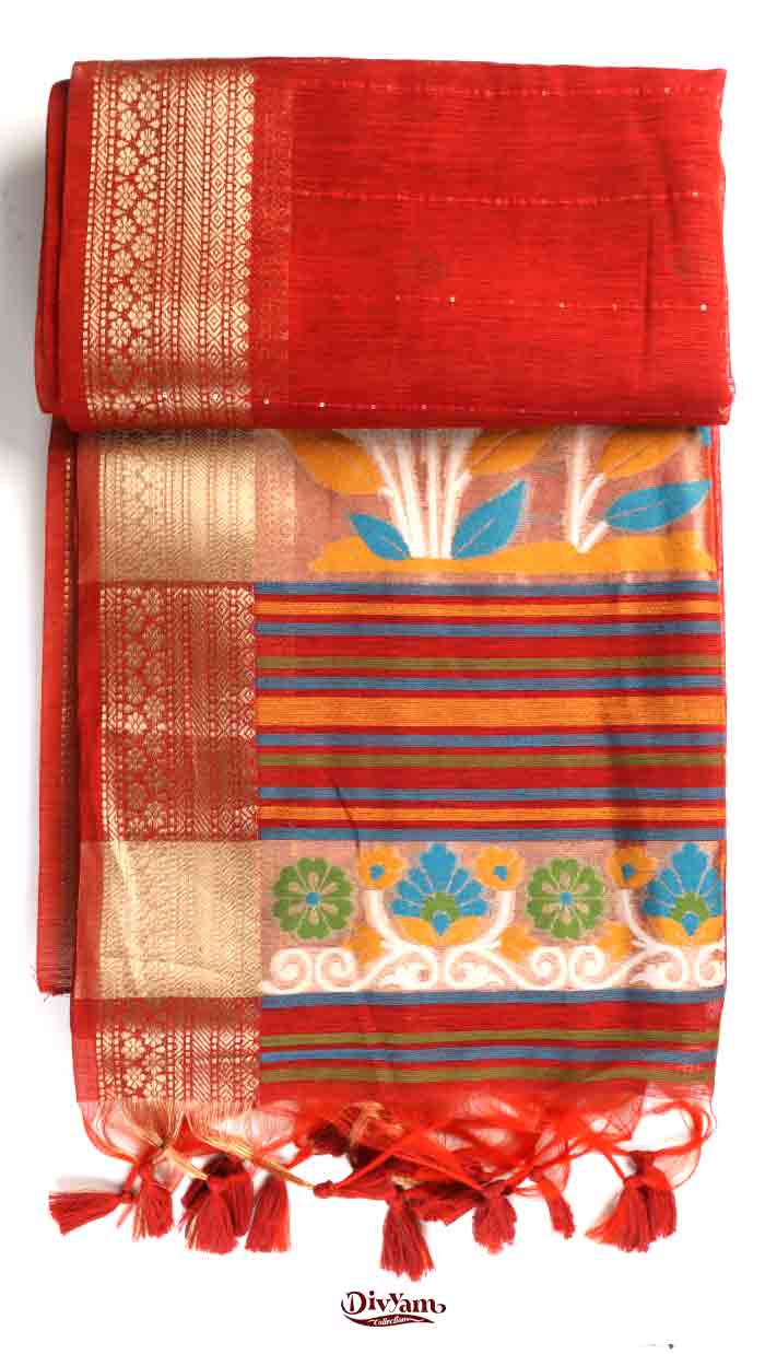 DC325 | Linen Jamdani Saree with Meenakari Paithani-Inspired Design