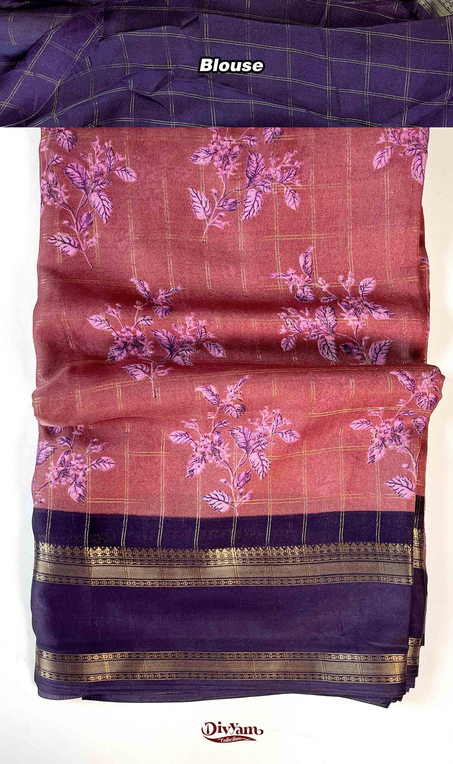 DC187 | Fancy Soft Georgette Saree with All Over Zari Checks & Contrast Border | Flowing Drapes Collection