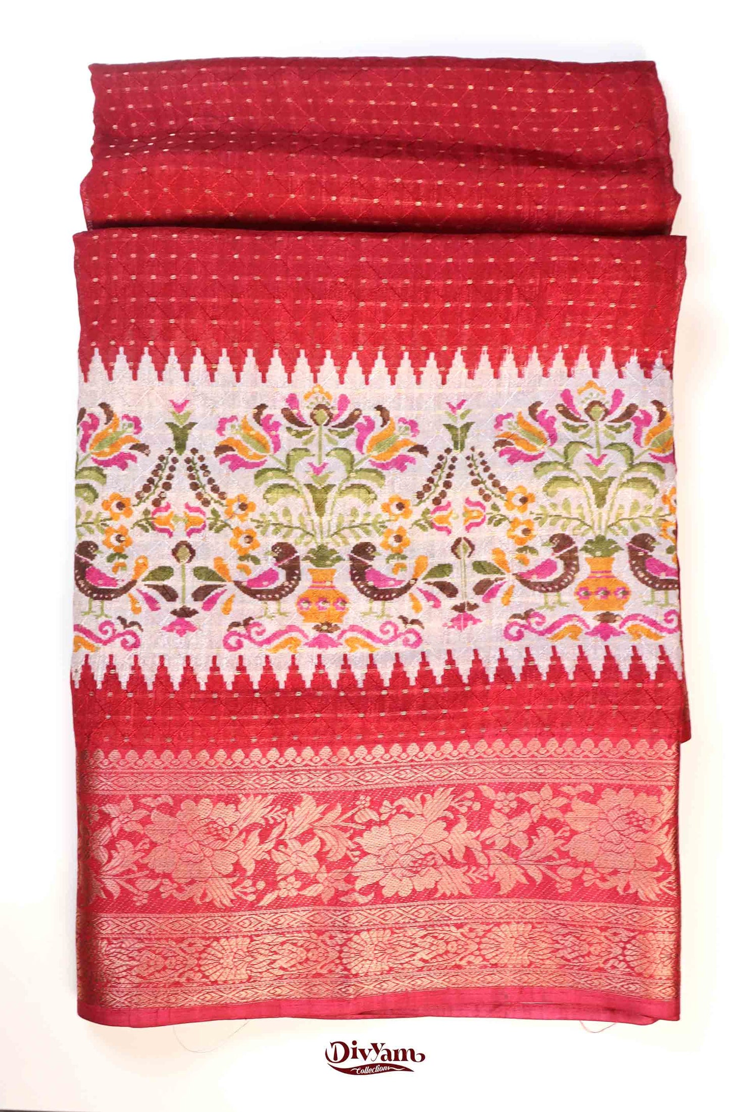 DC271 | Pattu Look Soft Silk Saree with Zari Dots & Floral Border