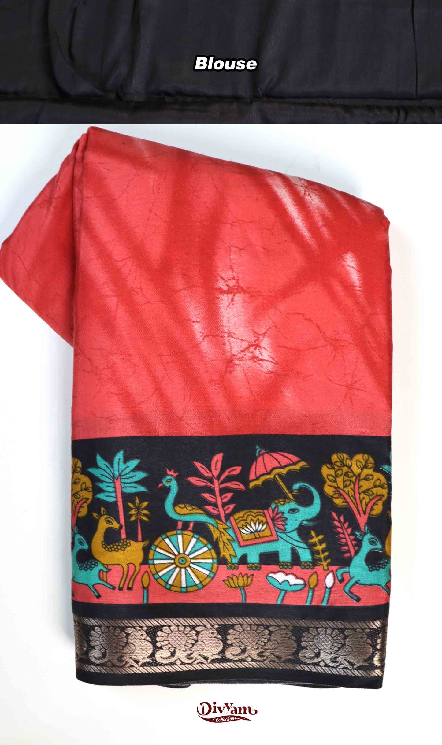 DC195 | Maheshwari Silk Shibori Print Saree with Pichwai Border & Narayanpet Jari Border