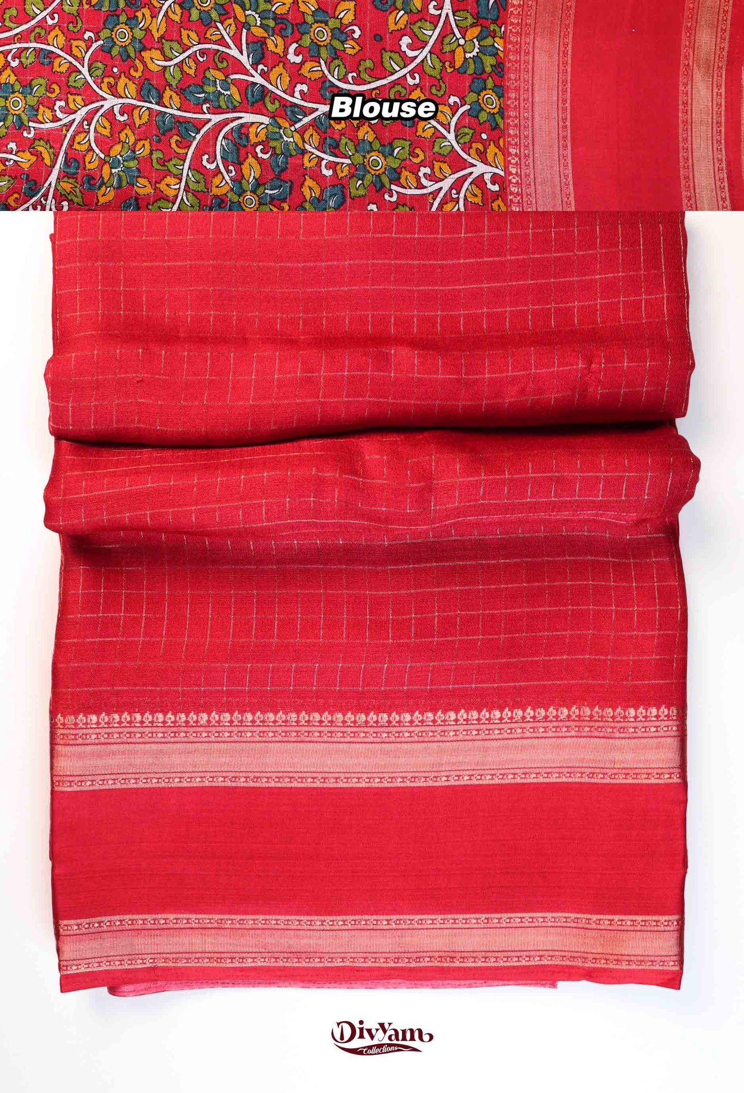 DC274 | Fancy Georgette Saree with Zari Checks & Kalamkari Blouse