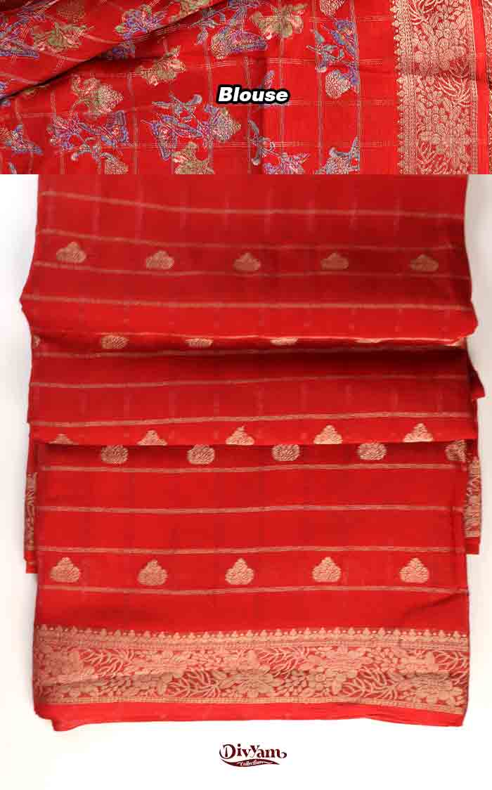 DC310 | Chinnon Crepe Saree with Traditional Jari Checks