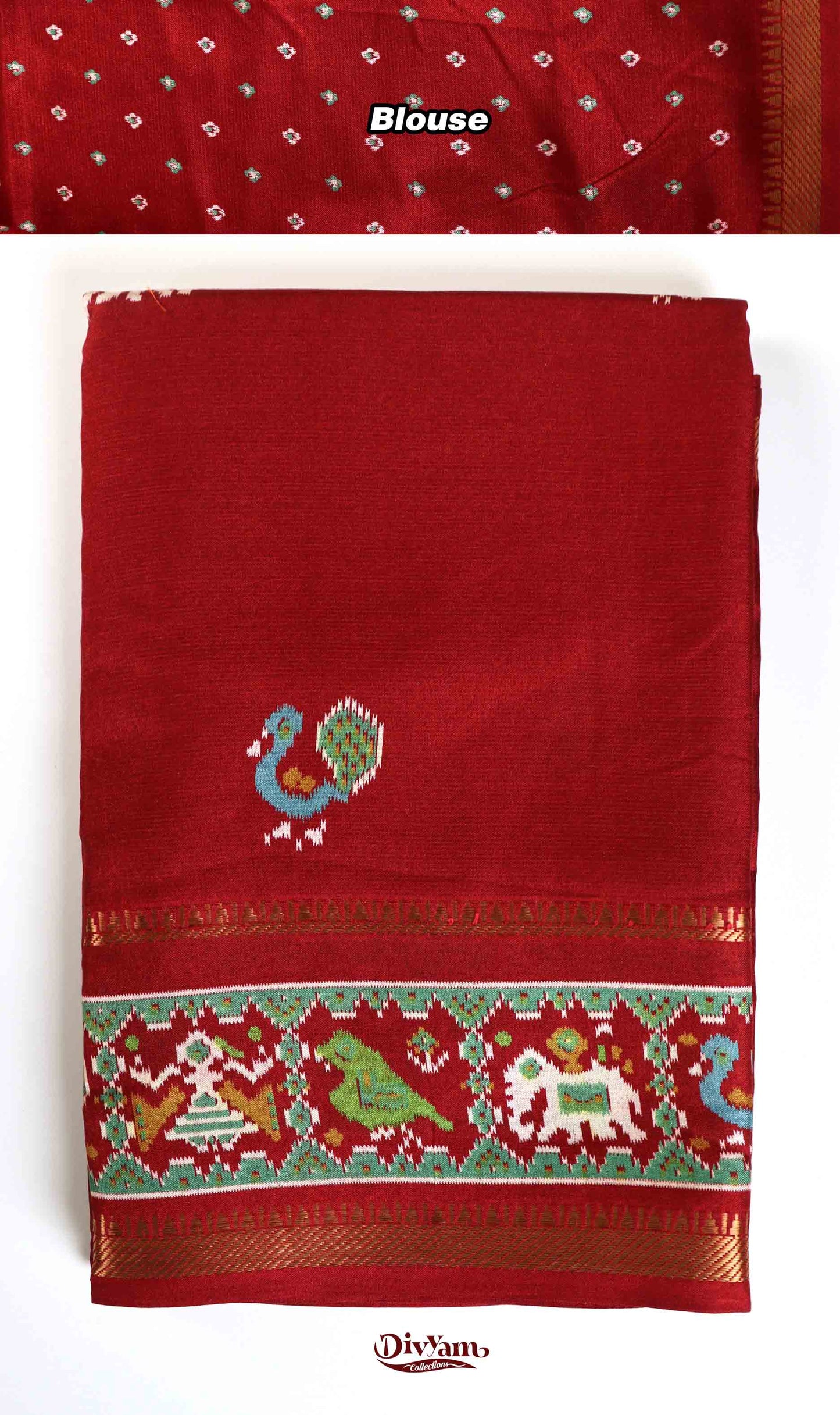 DC238 | Soft Silk Saree with Patola Design & Zari Temple Gap Border