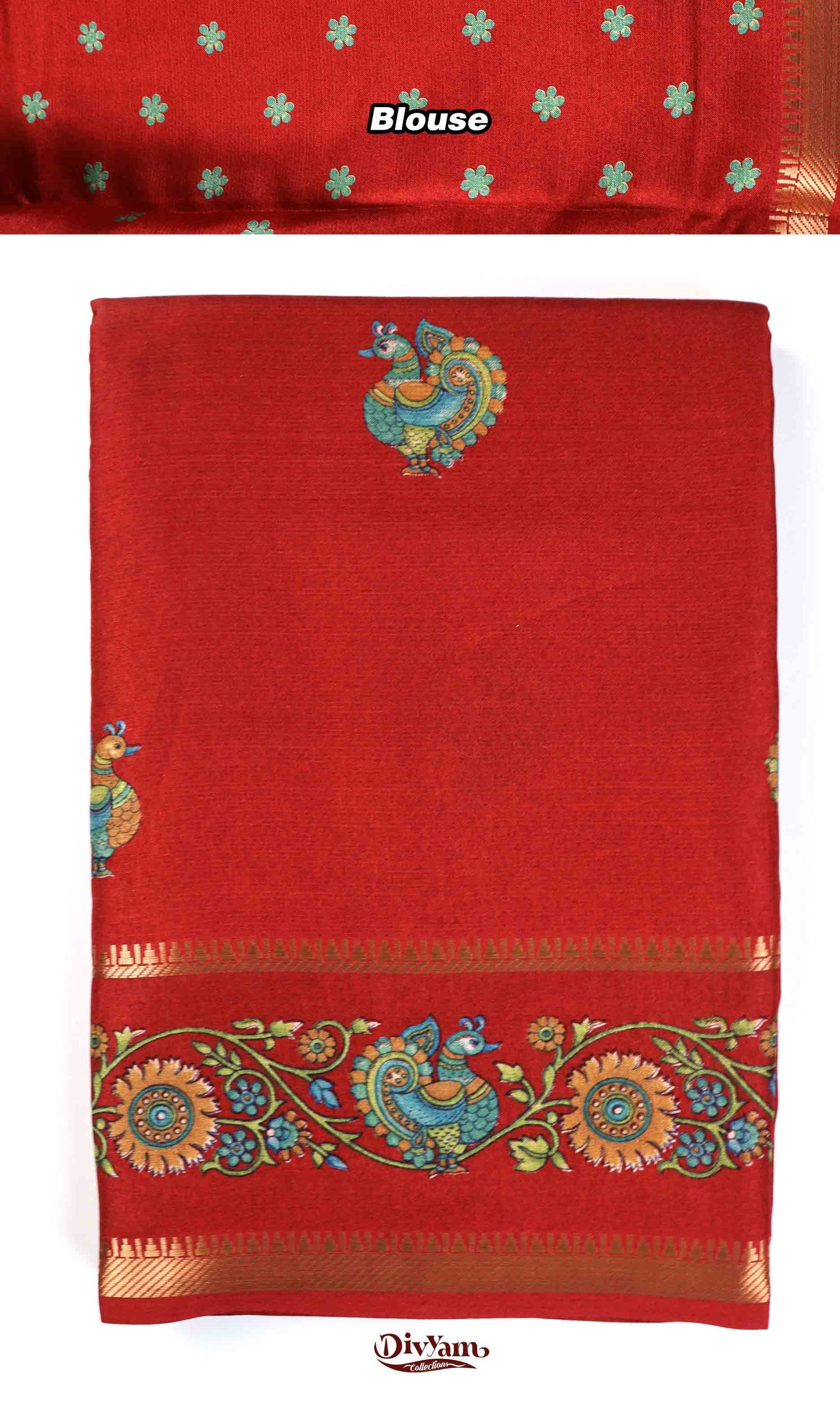 DC239 | Soft Silk Kalamkari Saree with Zari Temple Gap Border | Premium Ethnic Wear