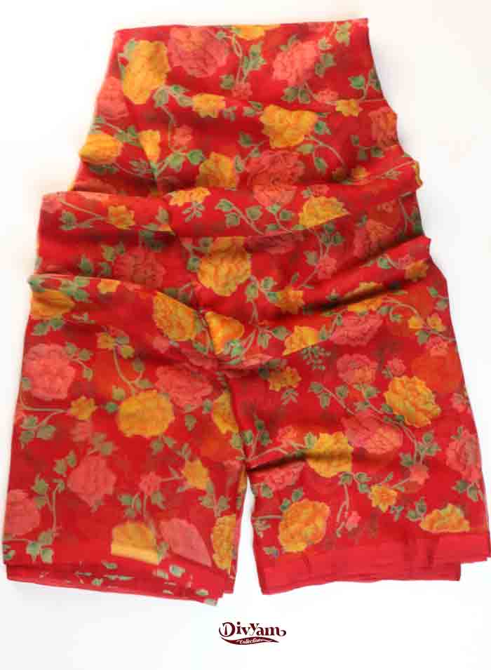 DC293 | Lightweight Original Chiffon Saree with Floral Design & Running Blouse