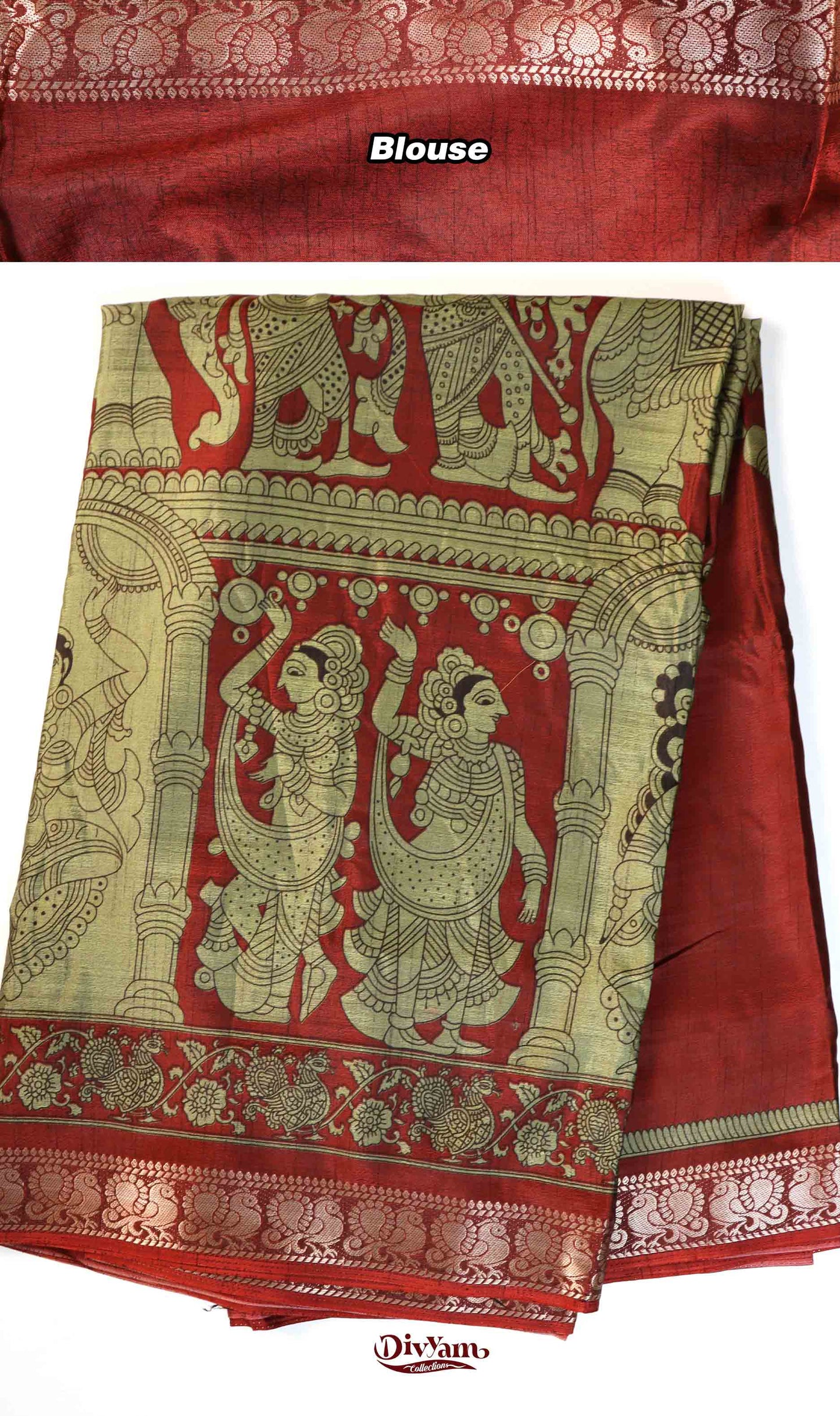 DC198 | Maheshwari Silk Pen Kalamkari Saree with Narayanpet Border
