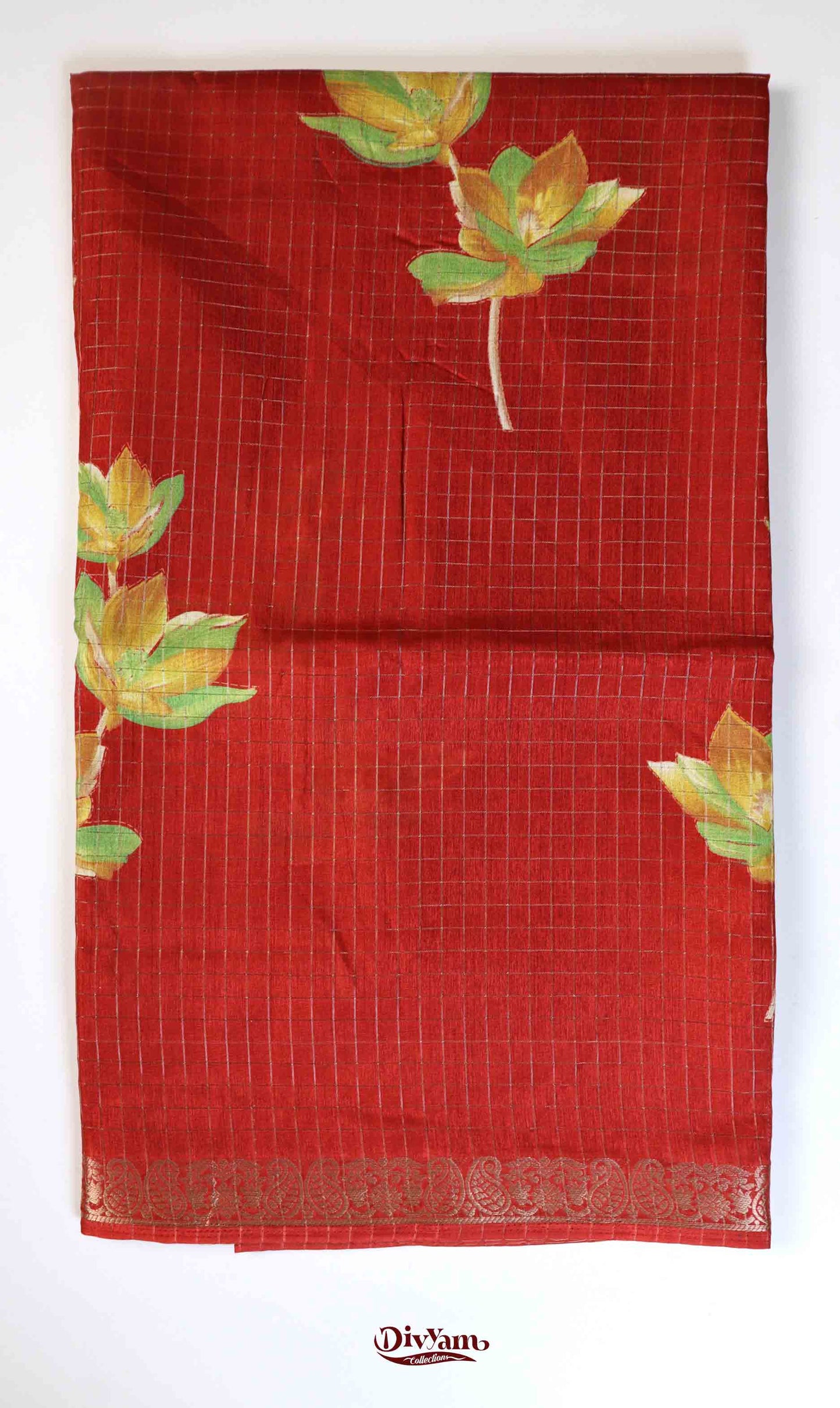 DC183 | Mangalagiri-Inspired Style | Dola Silk Jari Checks Saree with Floral Print & Running Blouse