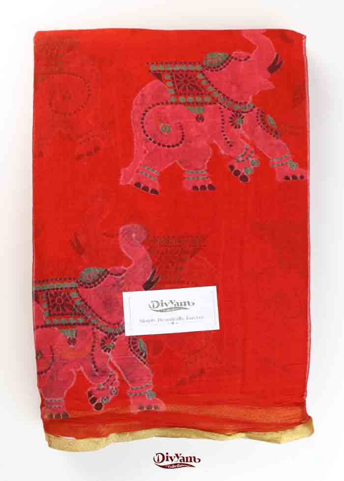 DC321  Lightweight Chiffon Saree with Kalamkari Designs