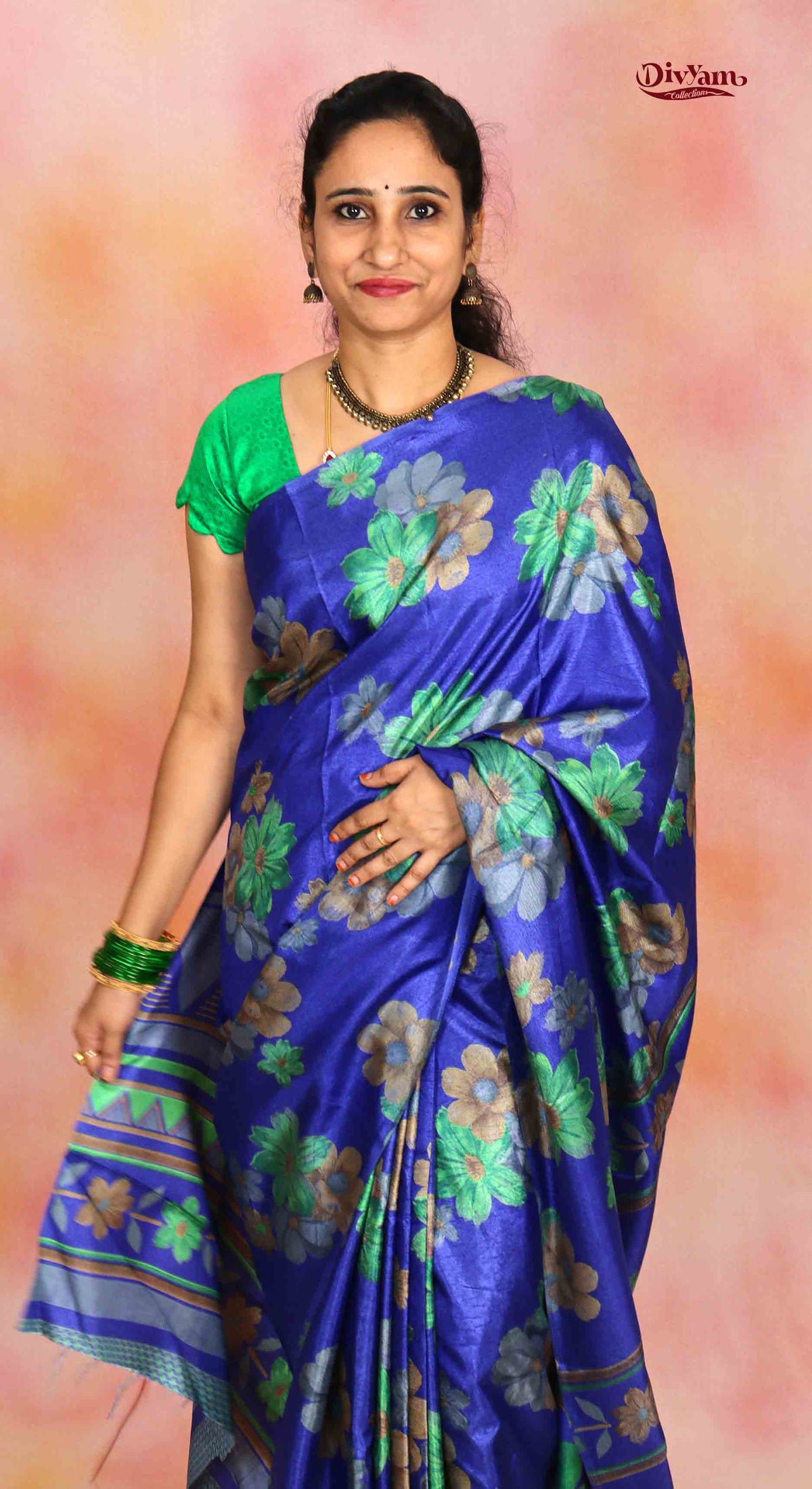 DC318 | Semi Tussar Crepe Saree with Floral Design with Running Blouse