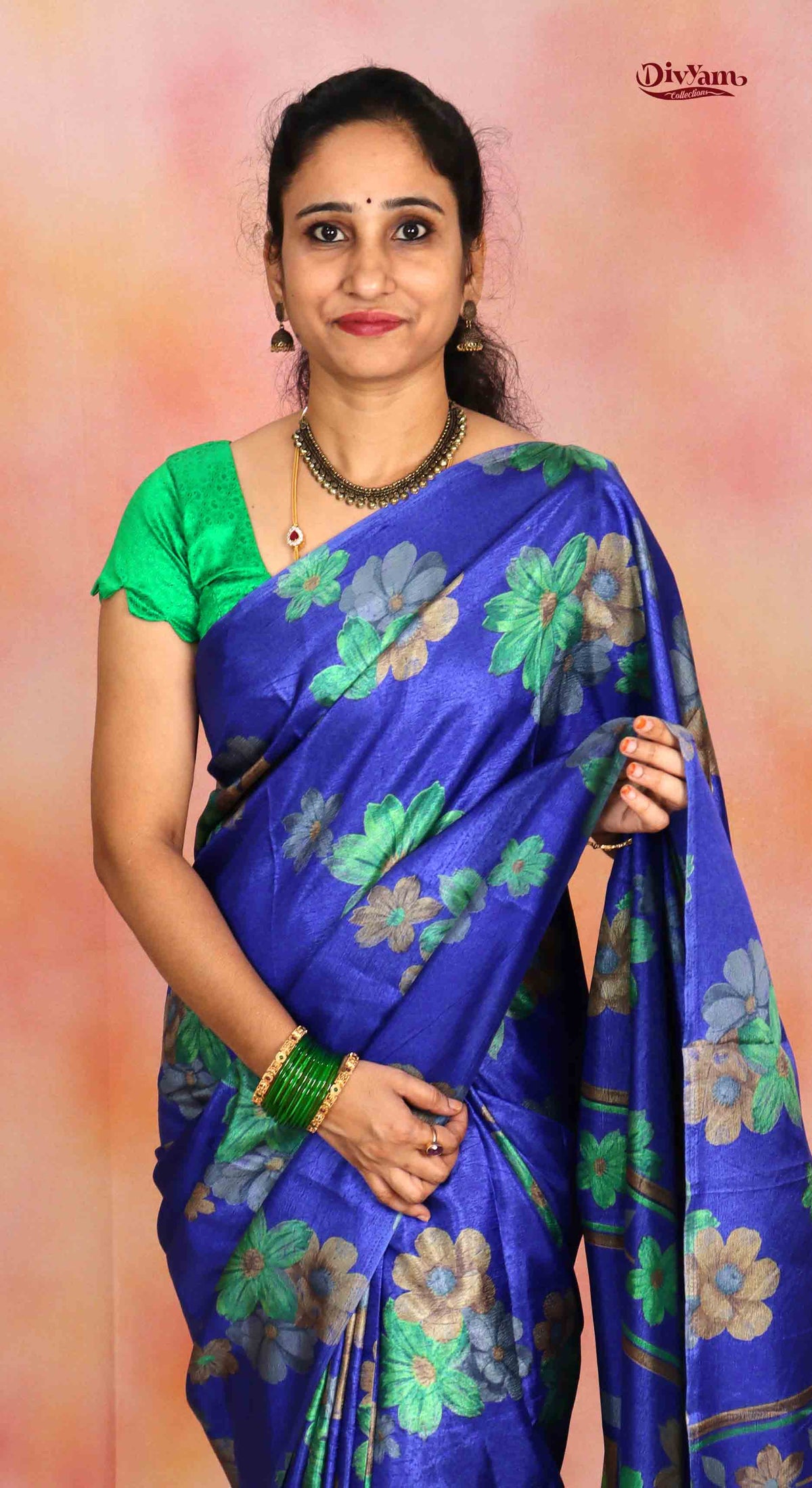 DC318 | Semi Tussar Crepe Saree with Floral Design with Running Blouse