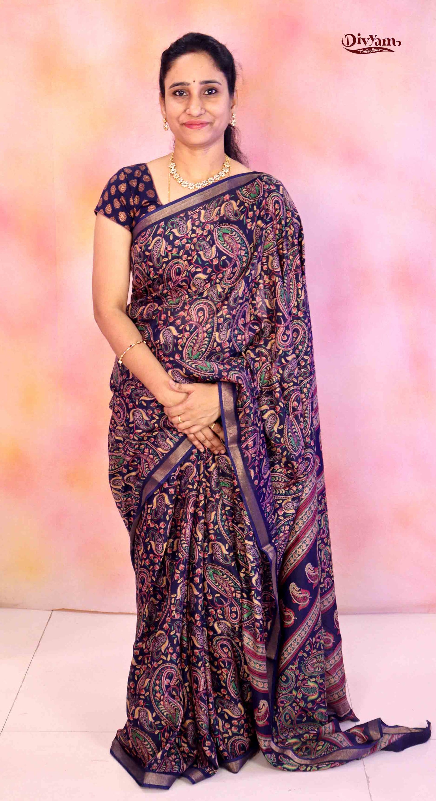 DC184 | Budget Cotton Blend Tassel Silk Saree with Kashmiri Style Print & Plain Blouse | ₹687 Collection