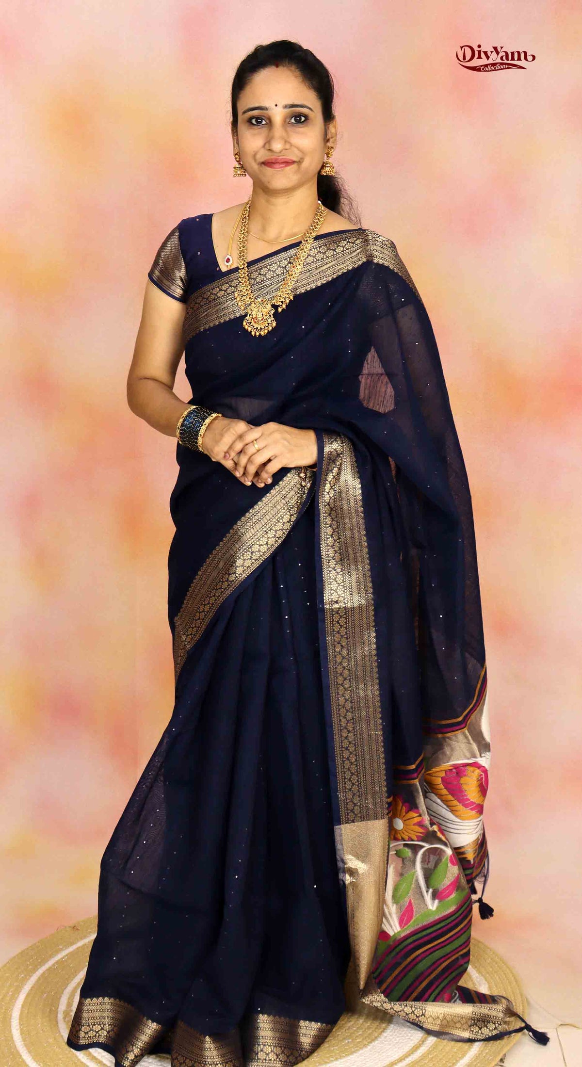 DC325 | Linen Jamdani Saree with Meenakari Paithani-Inspired Design