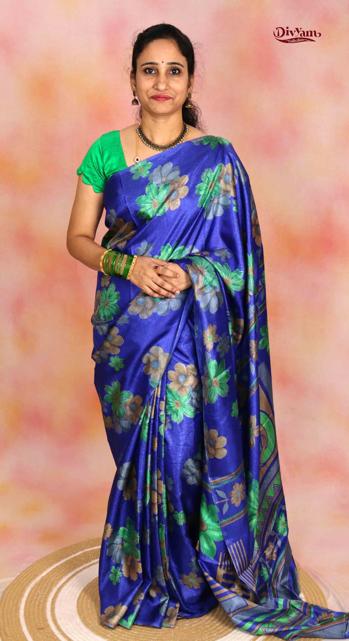 DC318 | Semi Tussar Crepe Saree with Floral Design with Running Blouse