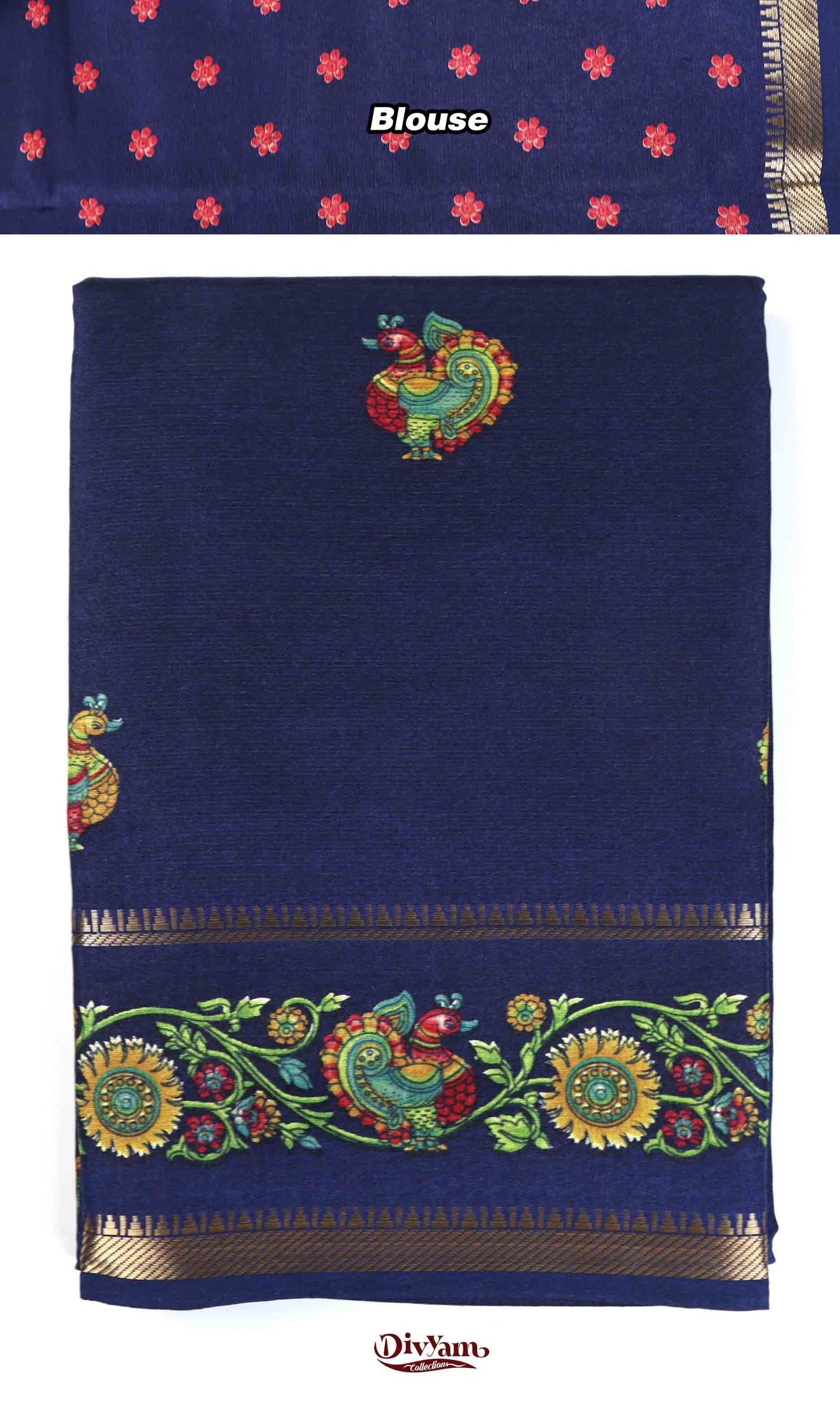 DC239 | Soft Silk Kalamkari Saree with Zari Temple Gap Border | Premium Ethnic Wear