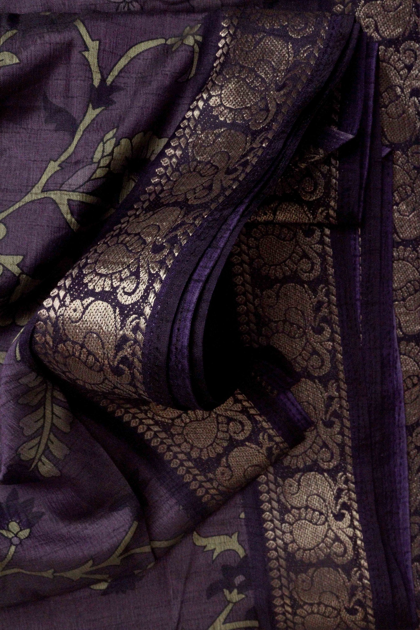 DCMS39 Royal Purple Maheshwari Silk Sarees with Narayanapattu Border & Kalamkari Print