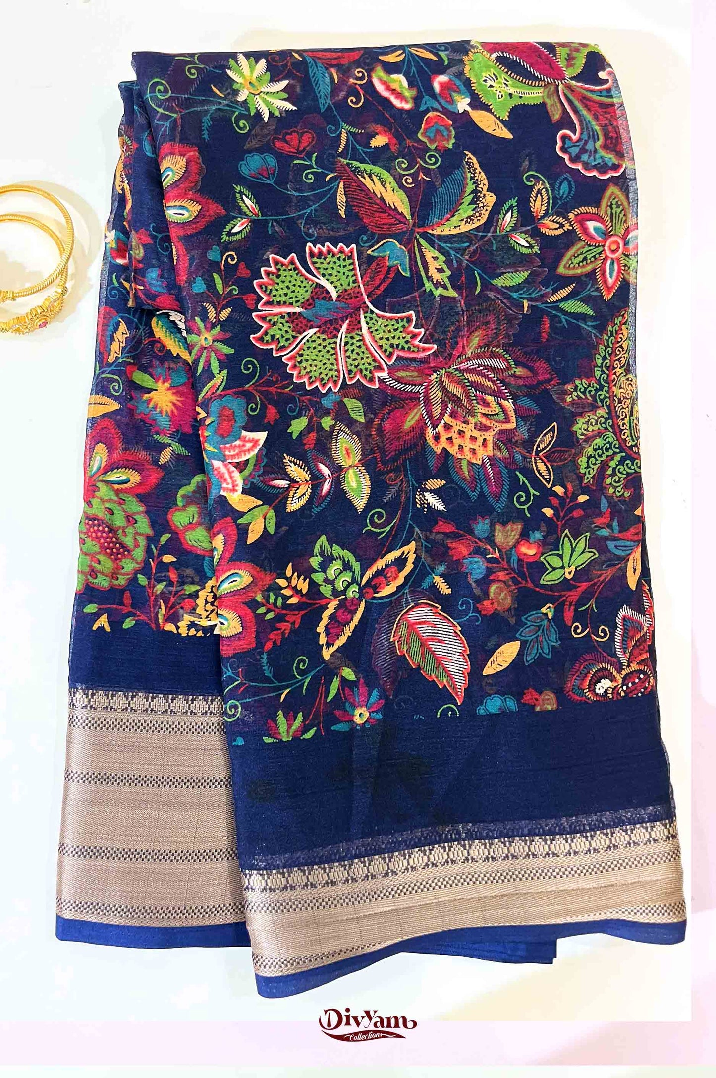 DC218 | Chinon Georgette Kalamkari Floral Saree with Blouse