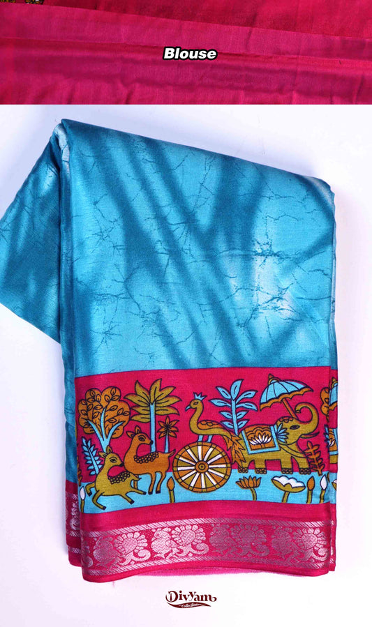 DC195 | Maheshwari Silk Shibori Print Saree with Pichwai Border & Narayanpet Jari Border