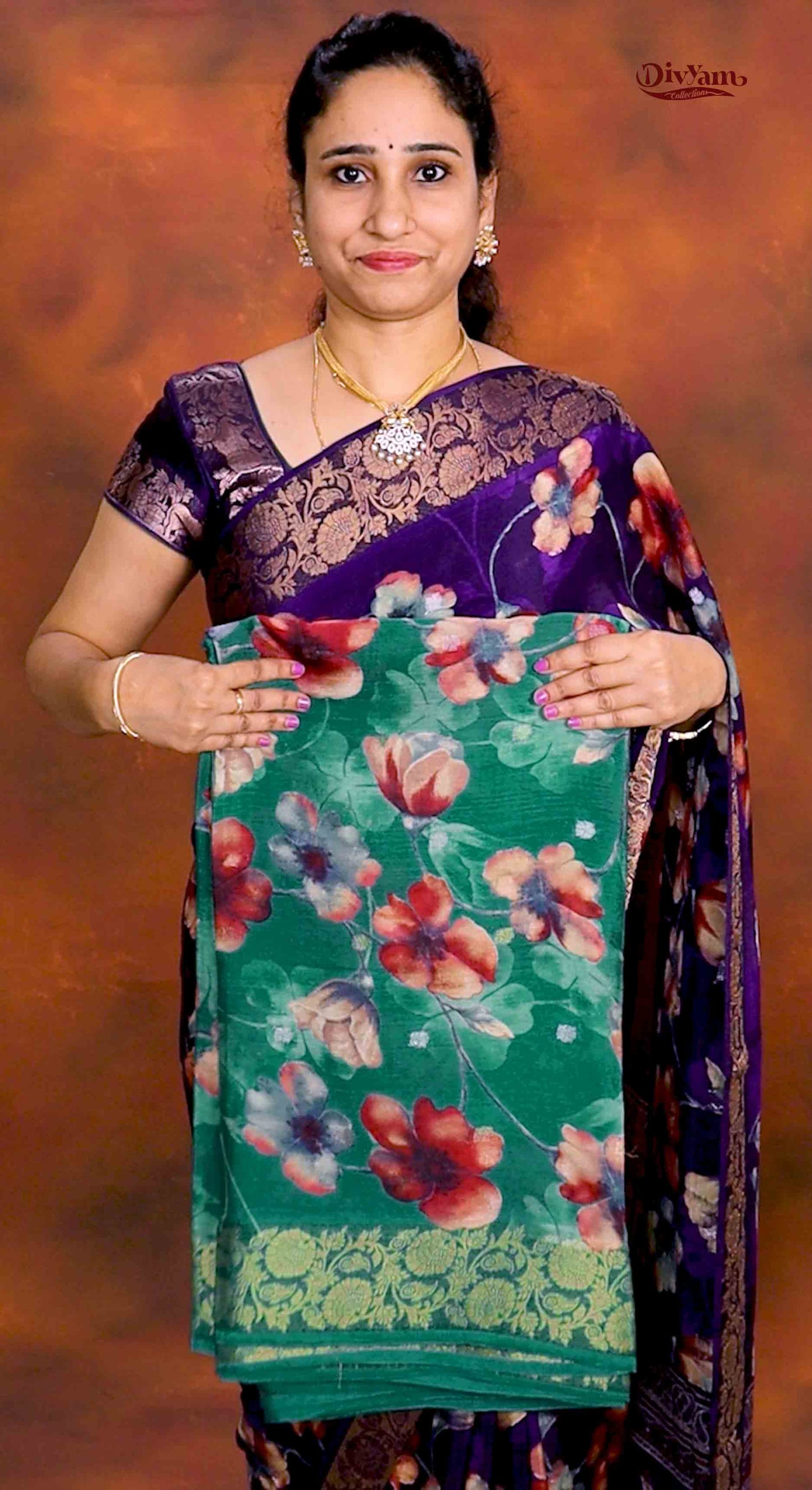 DC235 | Pure Crepe Saree with Floral Design & Heavy Zari Weaving | Elegant Party Wear