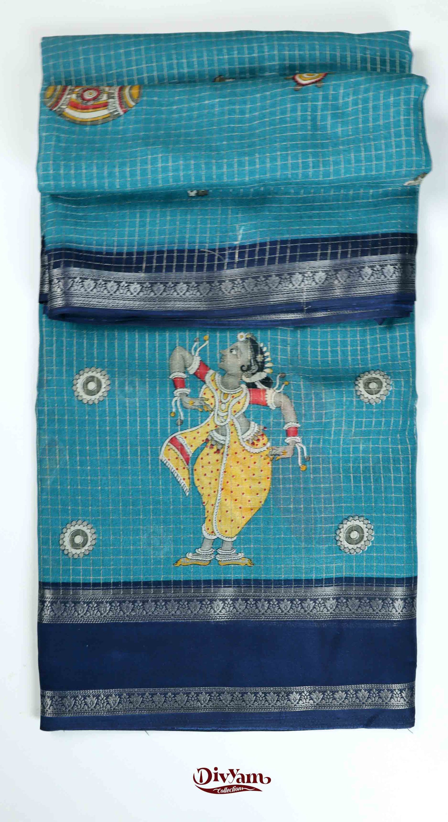 DC148 | Fancy georgette Silk Pattachitra Saree with Dancing Women Motifs & Premium Gap Border
