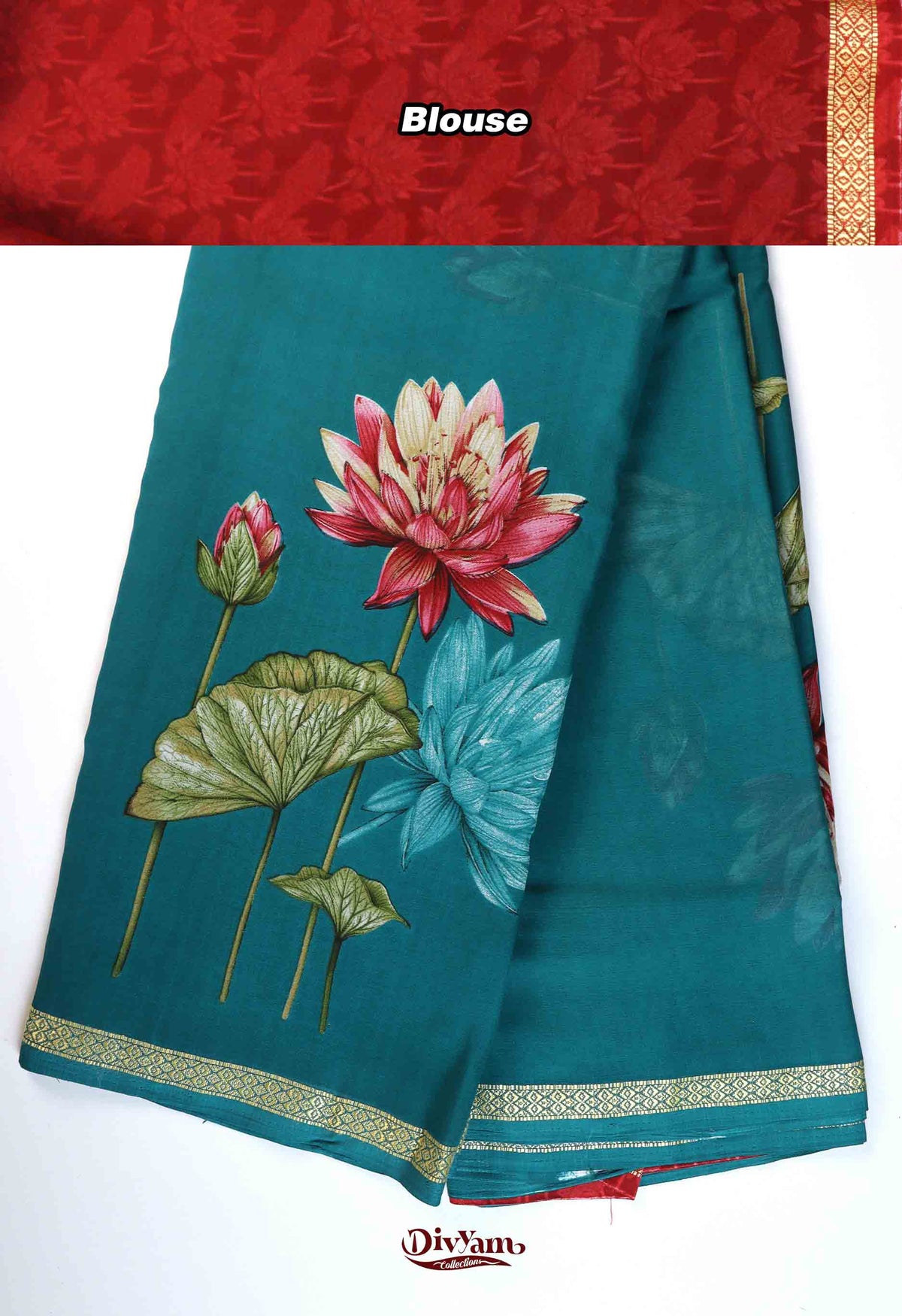 DC281 | Lotus Design Georgette Saree with Contrast Blouse