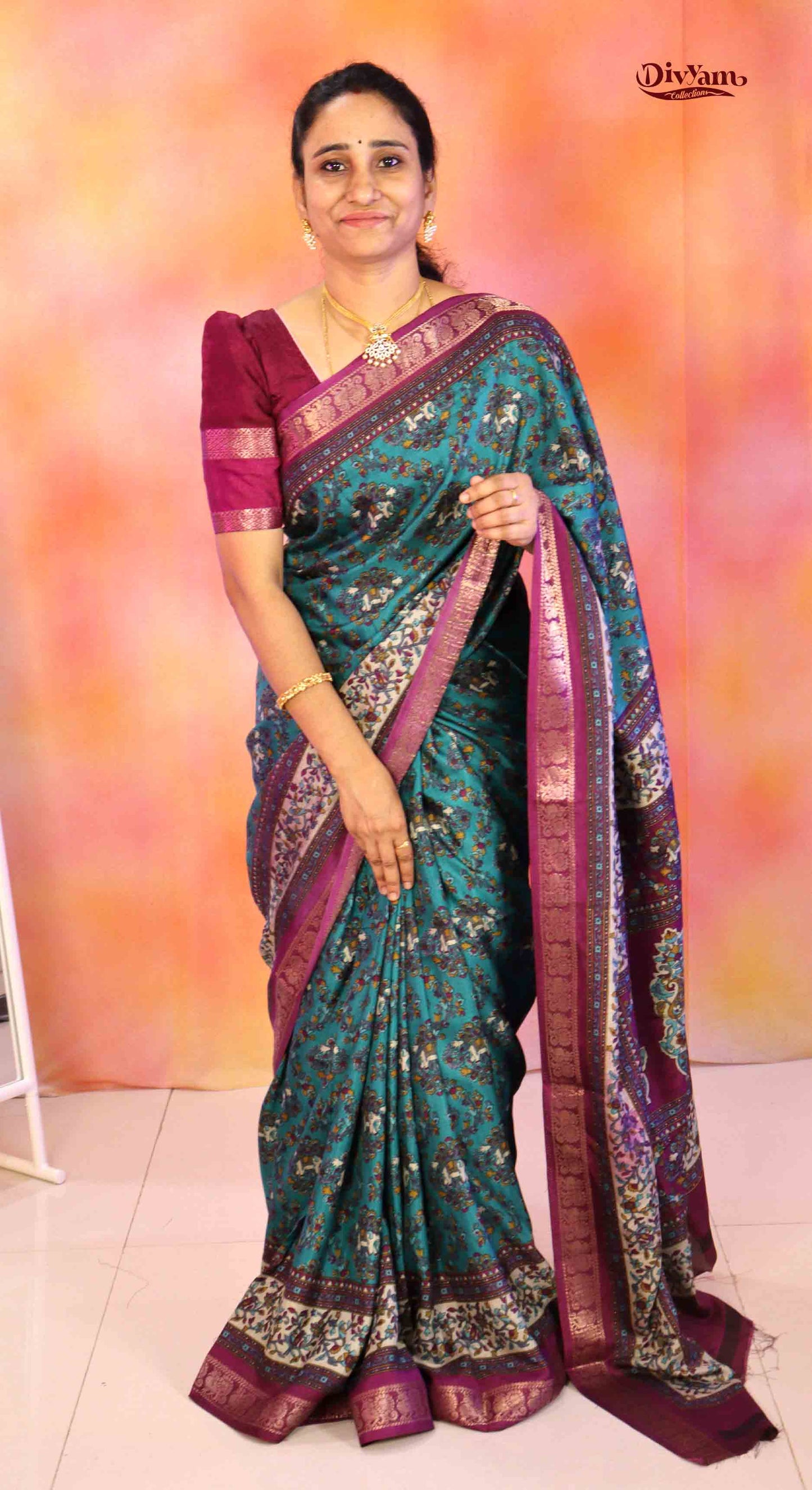 DC182 | Designer Maheshwari Silk Saree with Elephant Motifs & Kalamkari Border | New Color Combos