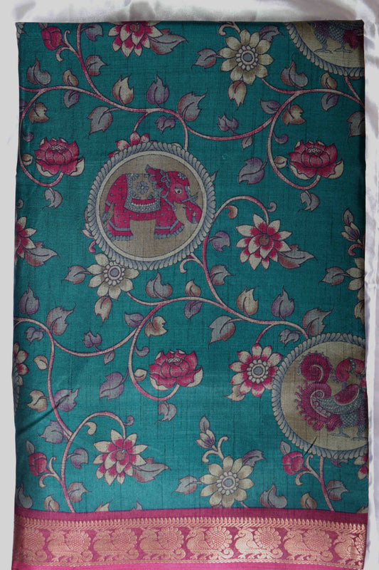 II Maheshwari Silk Saree with Narayana Pattu Border – Sea Green with Magenta Border