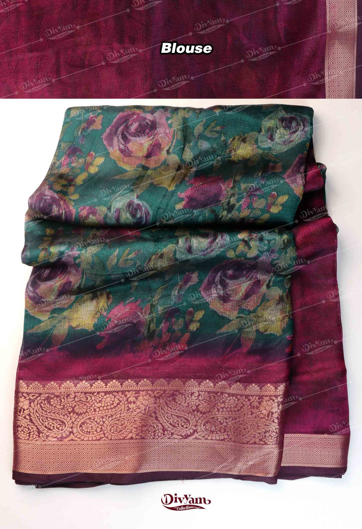 DC292 | Soft Moss Georgette Silk Saree with Self Floral Design & Jacquard Border
