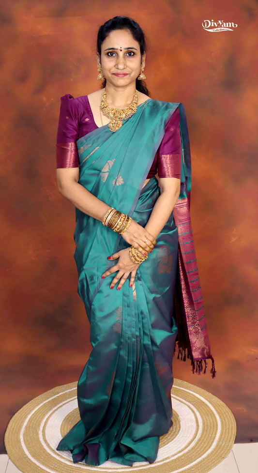 DC267 | Borderless Semi Kanchi Soft Silk Saree with Zari Floral Buttis