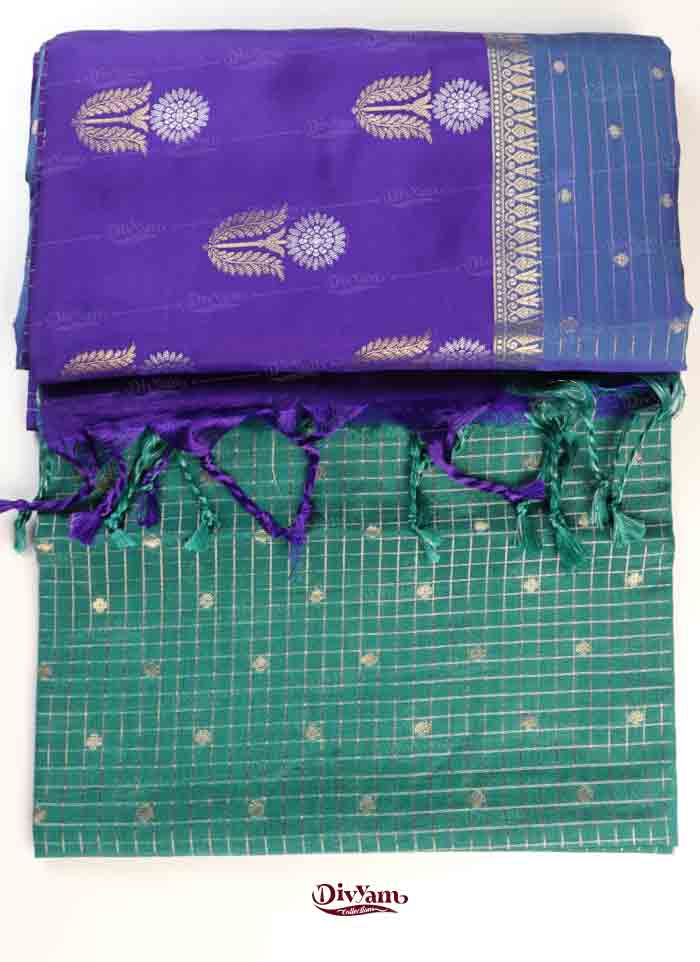 DC301 | Fancy Semi Pattu Saree with Vintage Checks & Zari Floral Butties