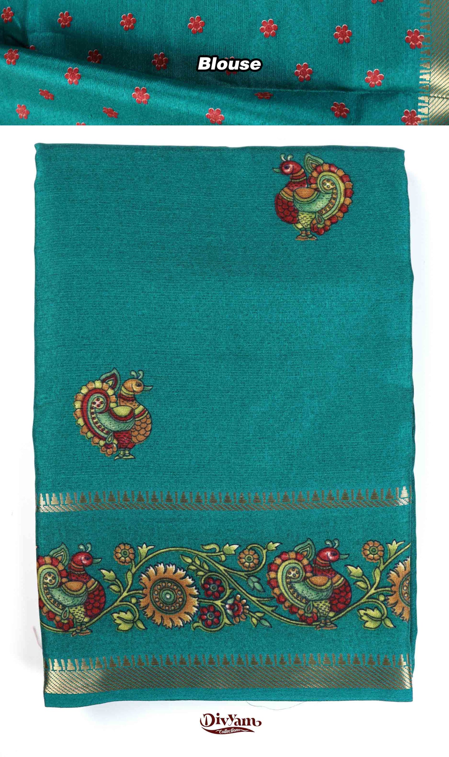 DC239 | Soft Silk Kalamkari Saree with Zari Temple Gap Border | Premium Ethnic Wear