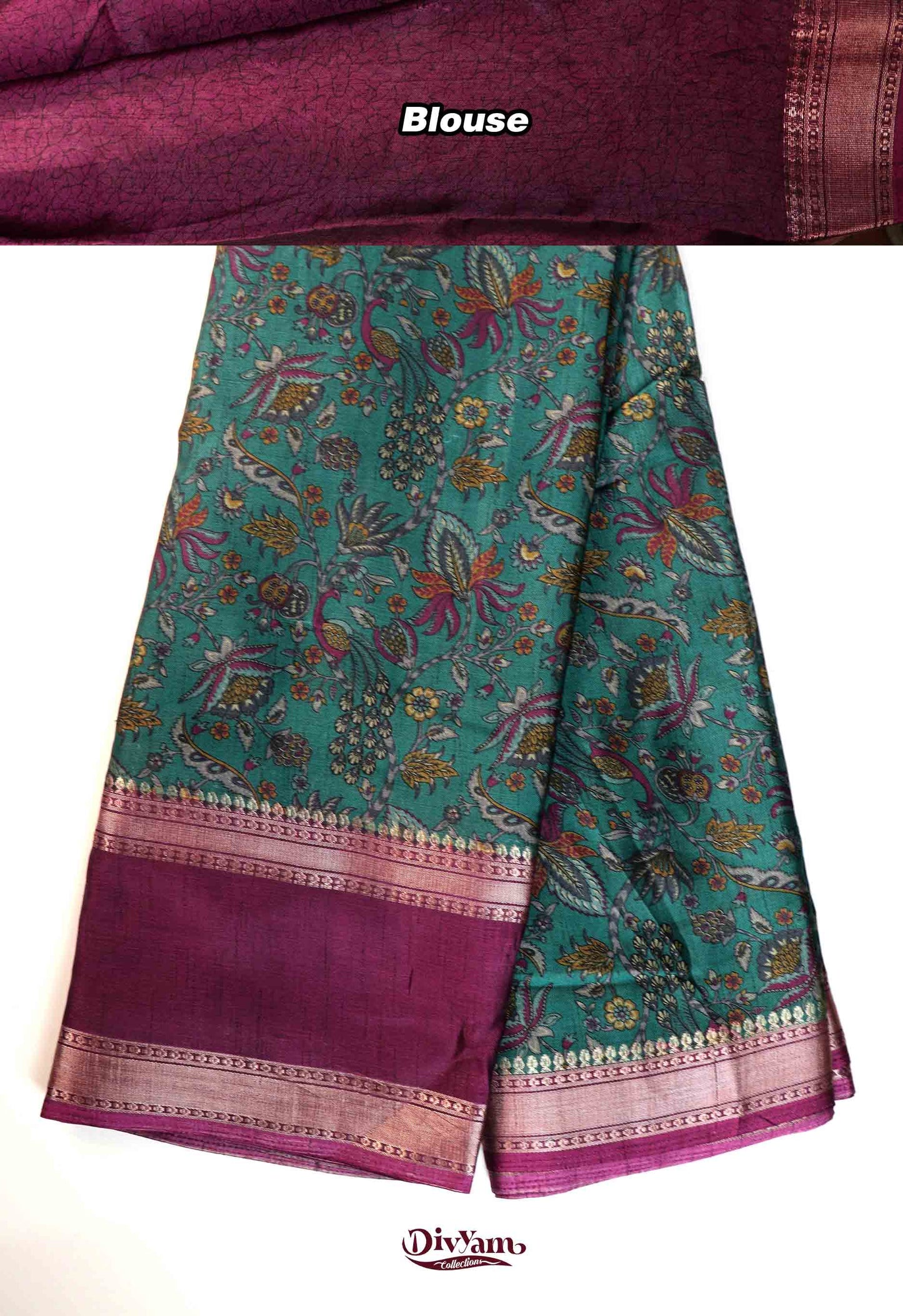 DC266 | Maheshwari Silk Saree with Kalamkari Design & Gap Border