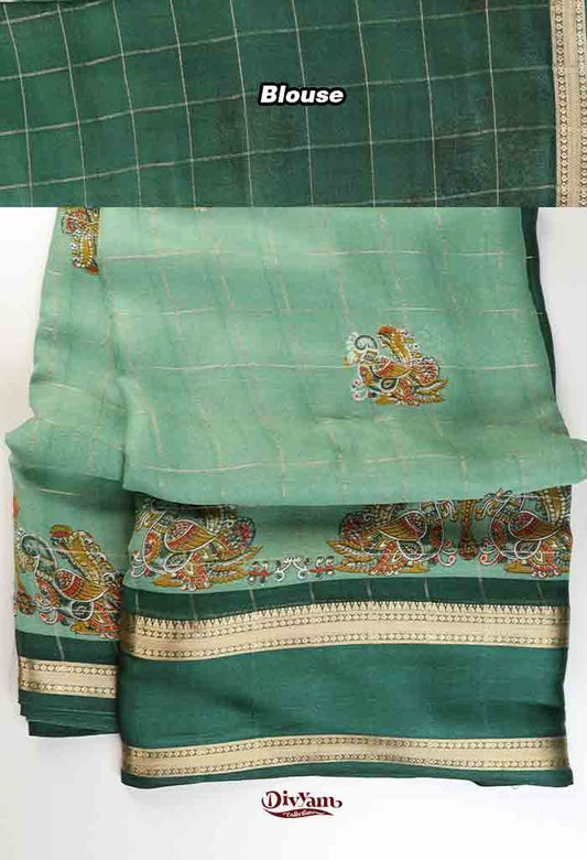 DC313 | Marshmallow Saree with Zari Checks & Kalamkari Print