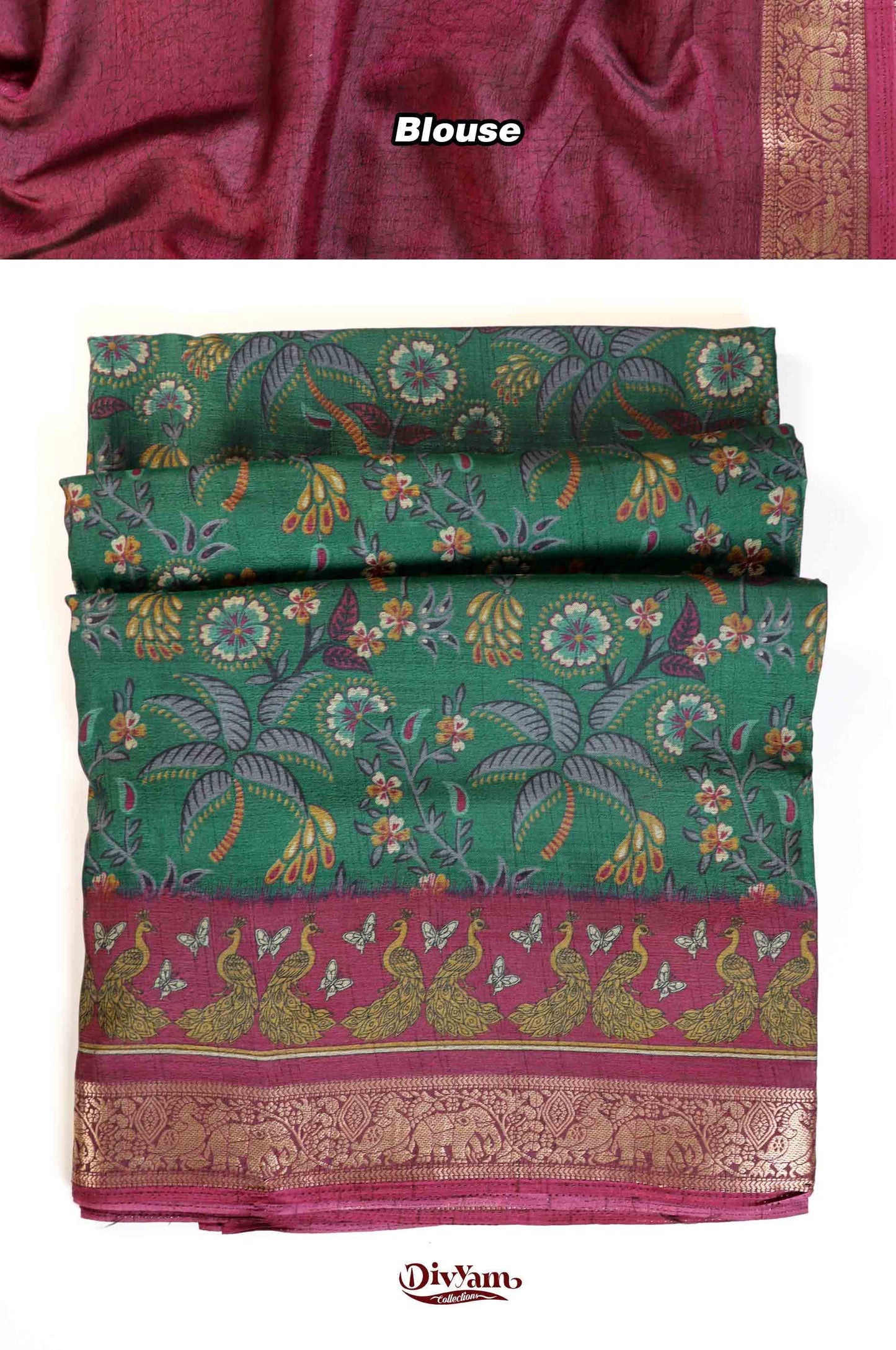Maheshwari Silk Saree with Kalamkari Print & Narayanpet Border | DC242