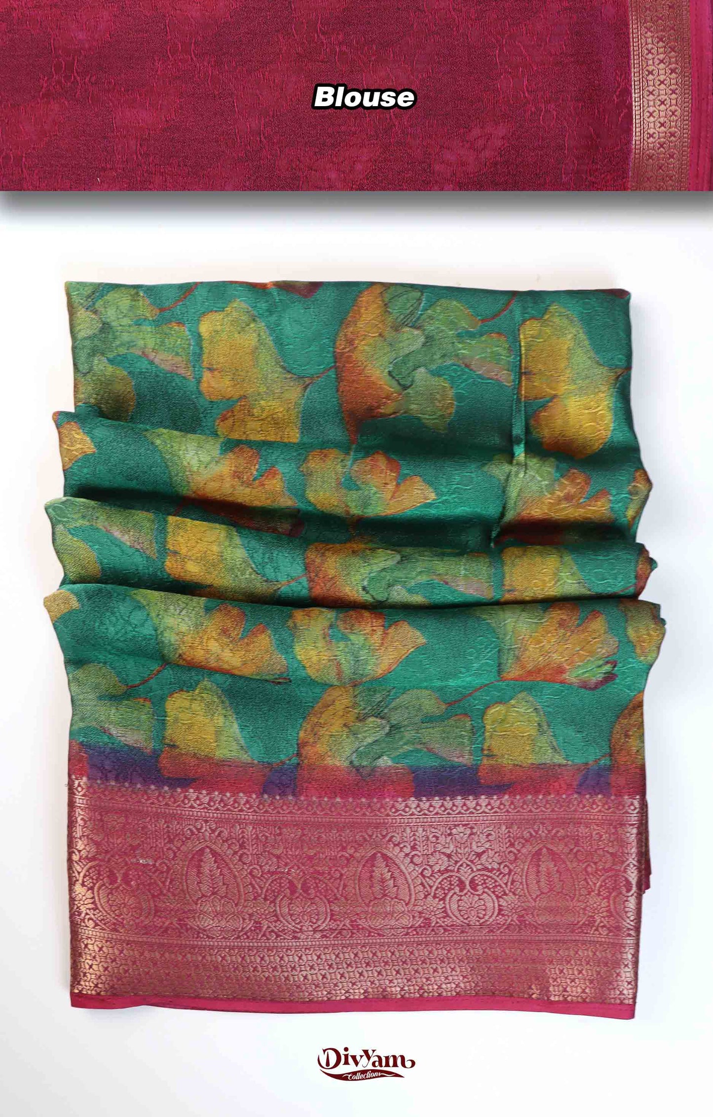 DC259 | Fancy Moss Georgette Silk Saree with Floral Design & Jacquard Border