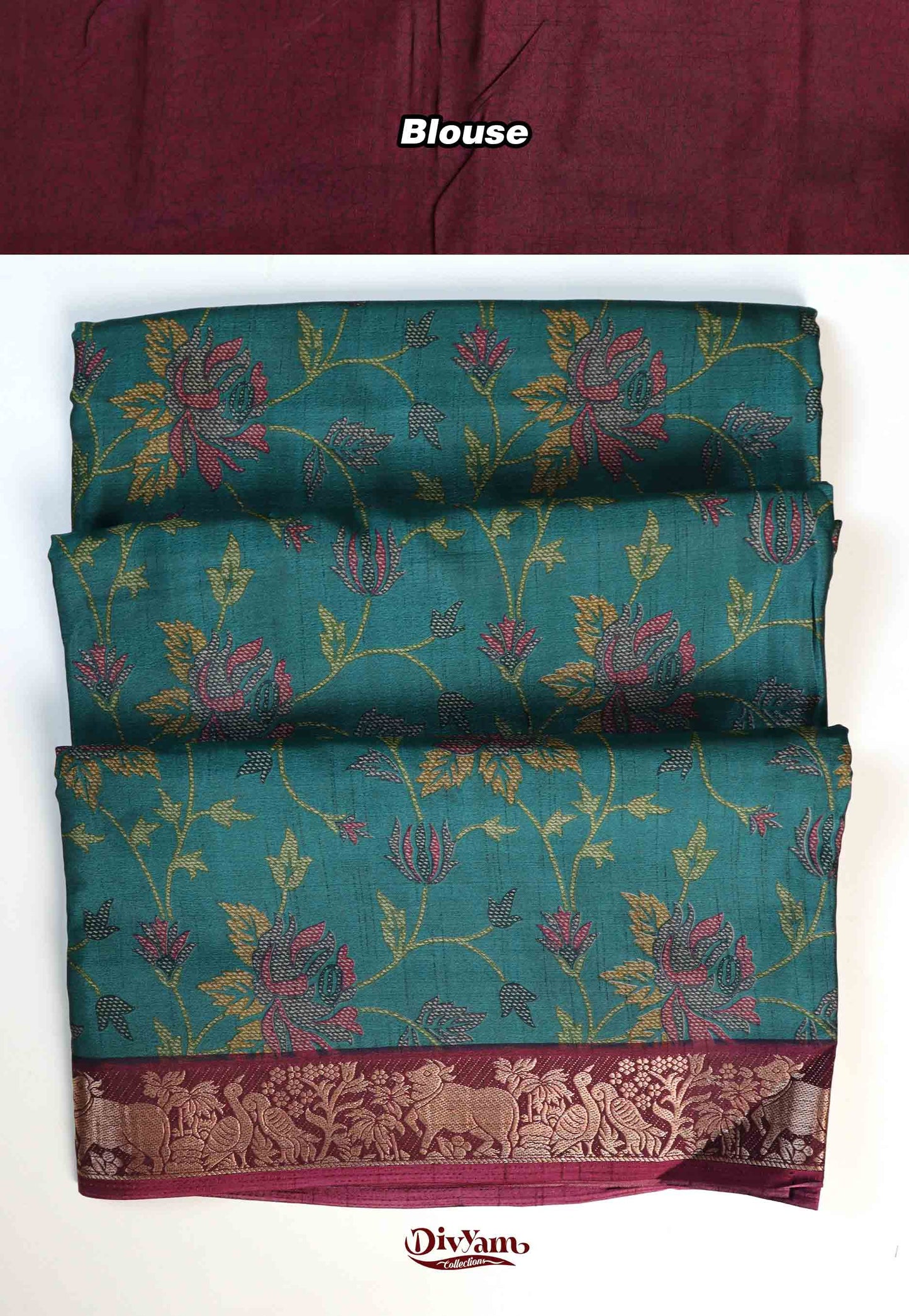 DC196 | Maheshwari Silk Floral Print Saree with Pichwai Jari Border