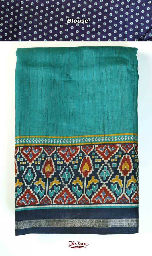 DC180 | Maheshwari Silk Saree with Ikat-Inspired Border & Contrast Motif Blouse | Soft Comfort Collection