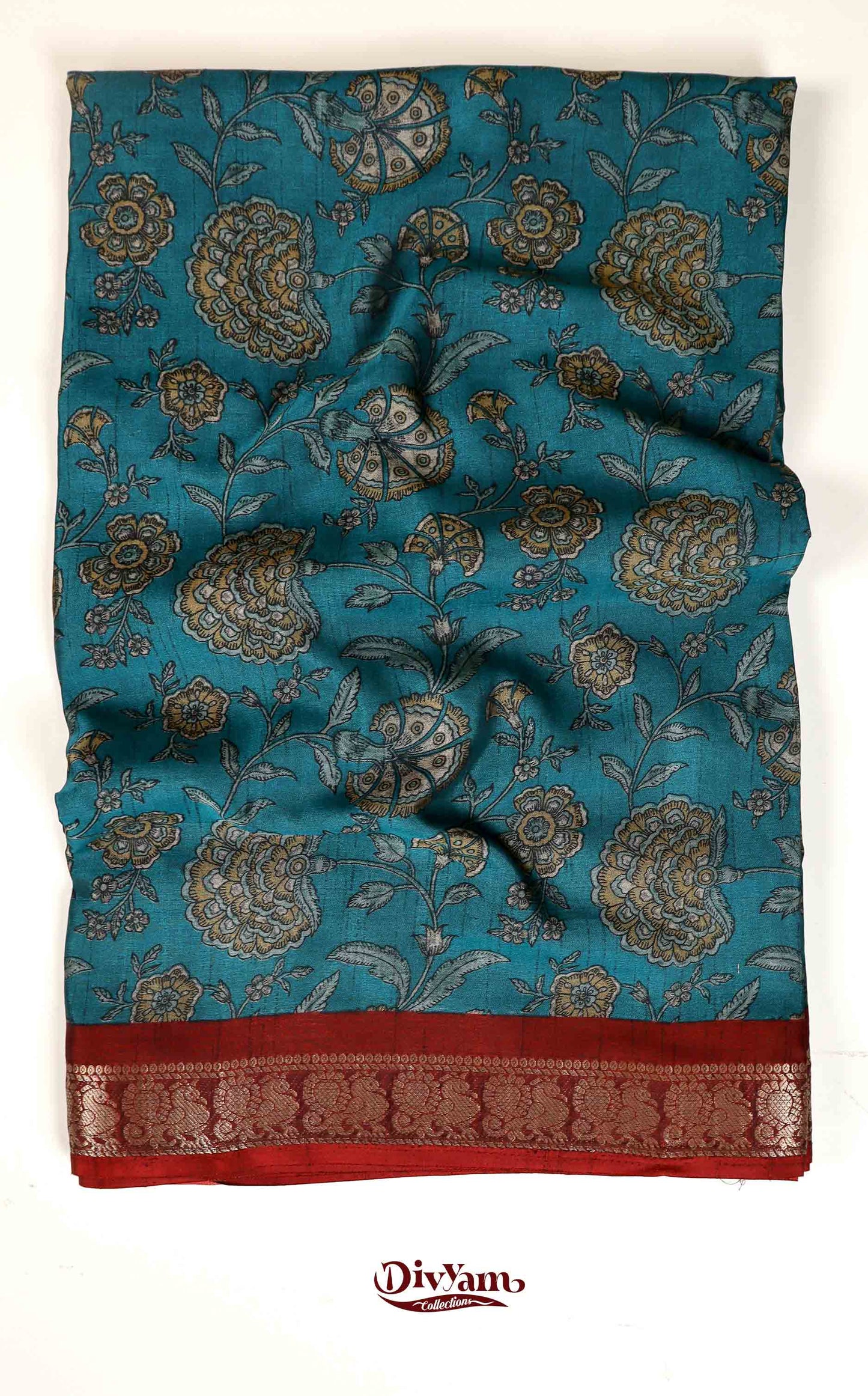 DC149| Maheshwari Silk Saree with Narayanapet & Hamsa Jari Border | Kalamkari Floral Print Saree