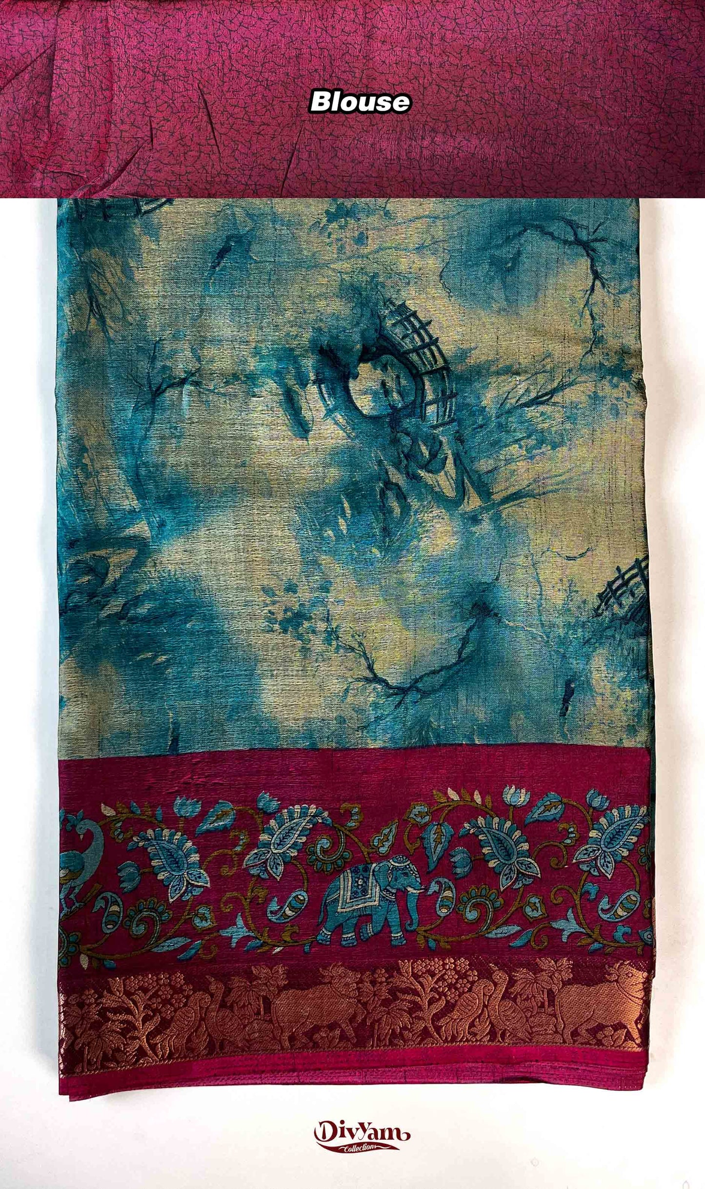 DC189 | Shibori Style Printed Saree with Narayanpet Border & Contrast Blouse