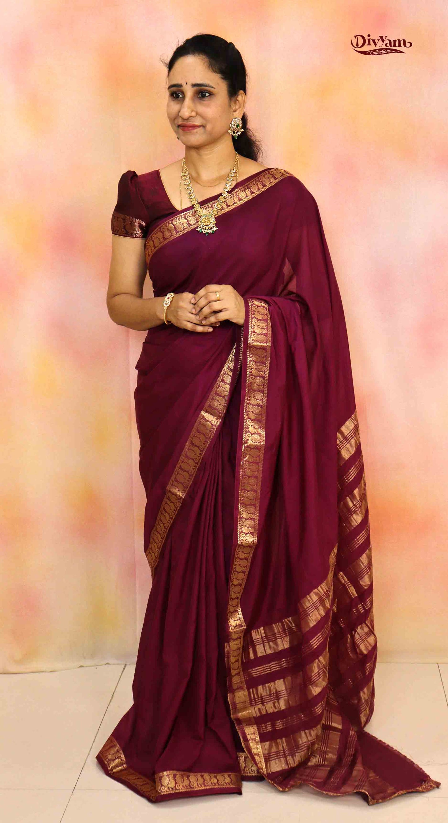 DC194 | Mysore Crepe Silk Saree with Rich Jari Border & Woven Pallu