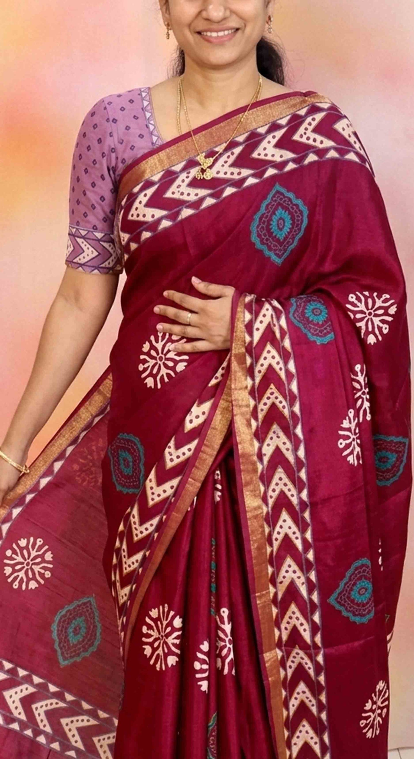 DC190 | Cotton Silk Blend Shibori Style Saree with Bandini Print Blouse